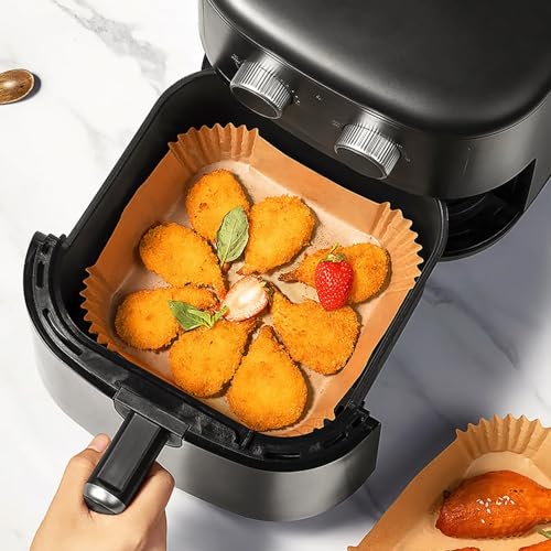 100-Pack 6.5 Inch Square Disposable Air Fryer Liners - Non-Stick Parchment Paper for Ninja, Tefal, Tower & Foodi Air Fryers - Perfect for Baking, Roasting & Healthy Cooking