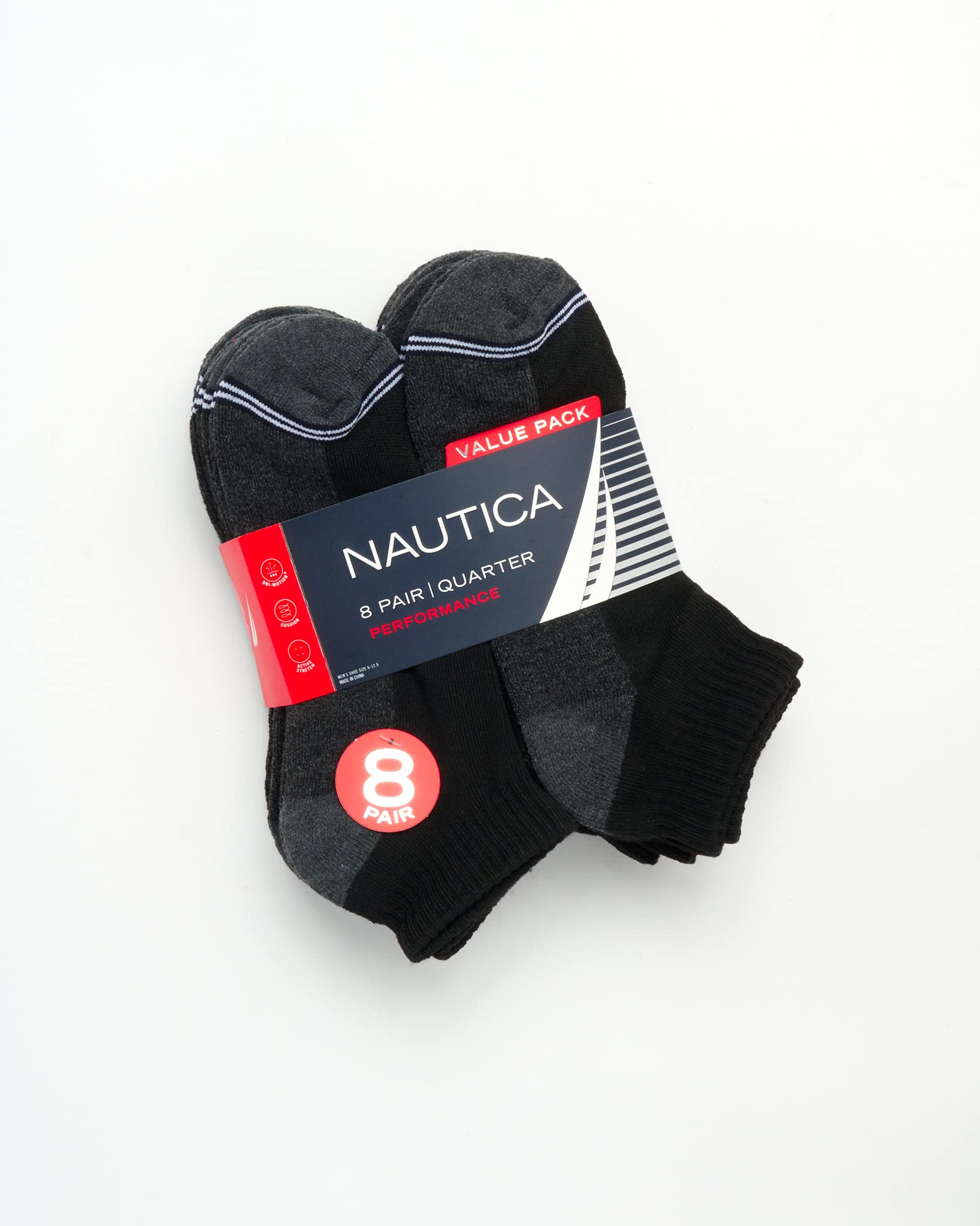Nautica Men's Quarter Socks 8-Pack - Comfort Cushioned Athletic Ankle Socks for Running, Gym & Casual Wear - Breathable Moisture-Wicking Sports Socks for Men
