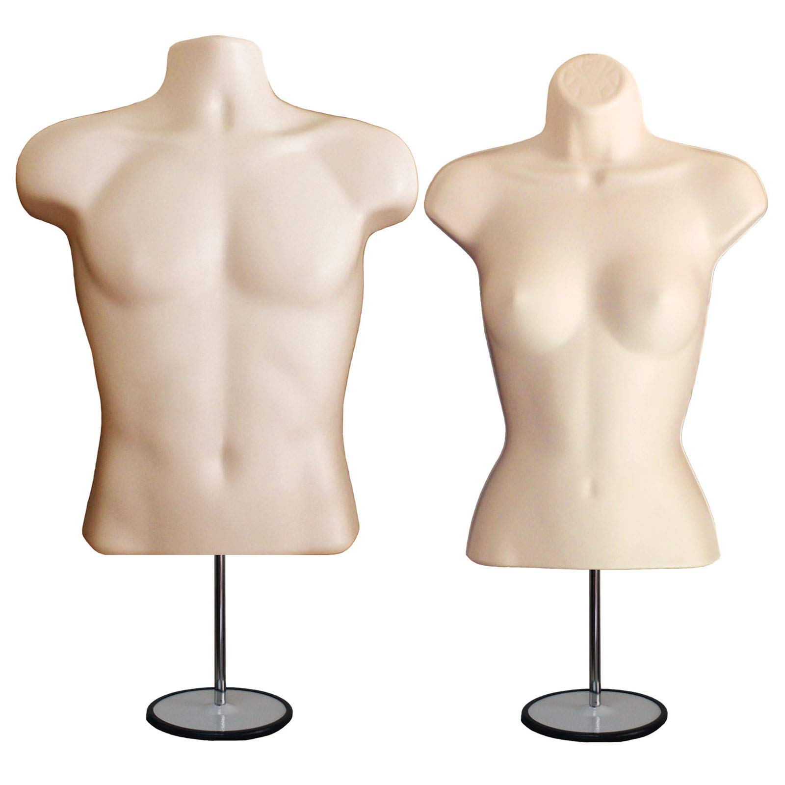 Realistic Male & Female Hollow Back Mannequin Torso Set with Adjustable Metal Stand - Size S/M (4-Pack) for Fashion Display, Photography, and Retail Store Visual Merchandising