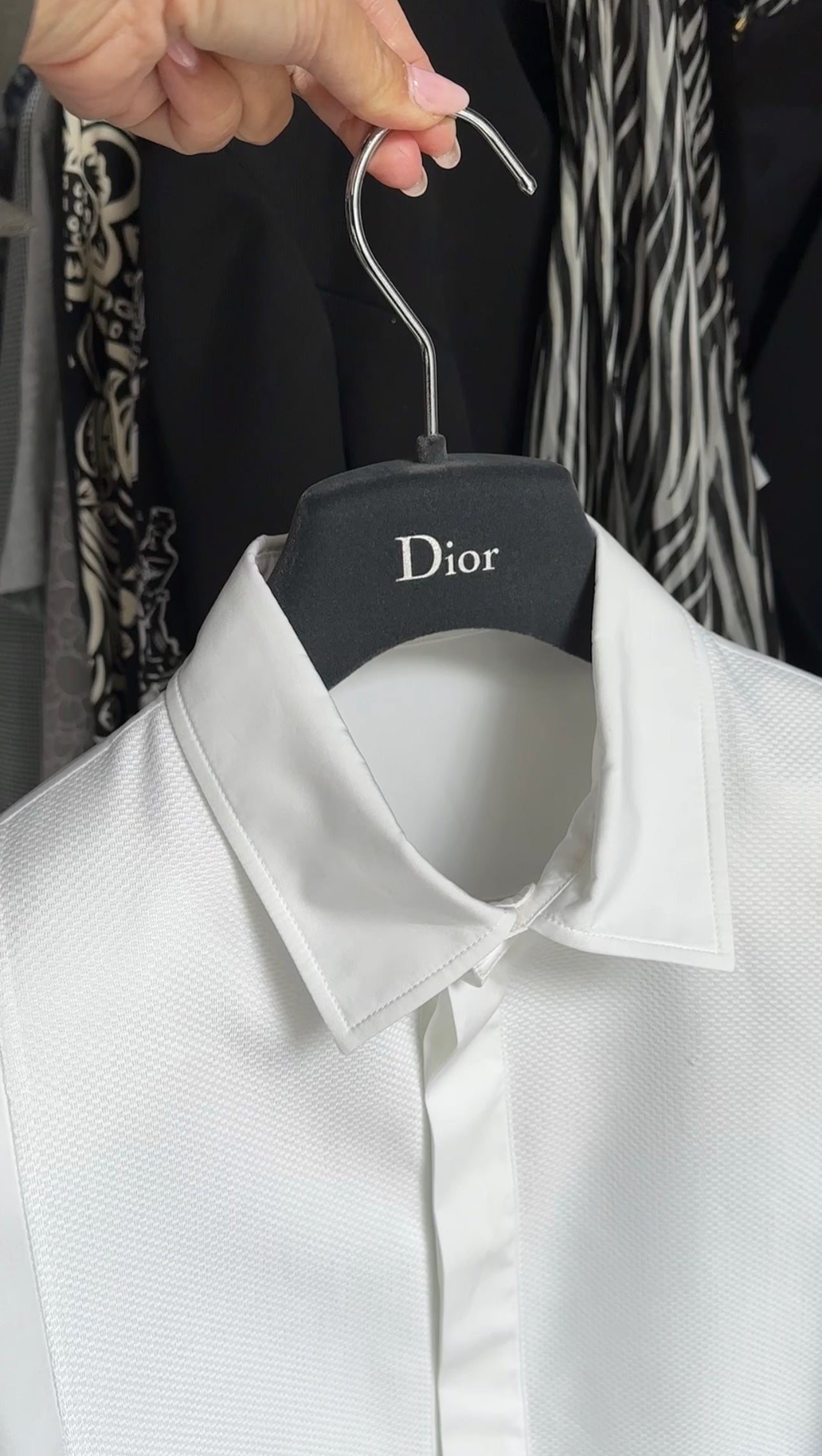 Christian Dior White Collared Tuxedo Bib Shirt Women's Size FR40 / US8 - Elegant Formal Wear for Weddings, Parties & Special Occasions