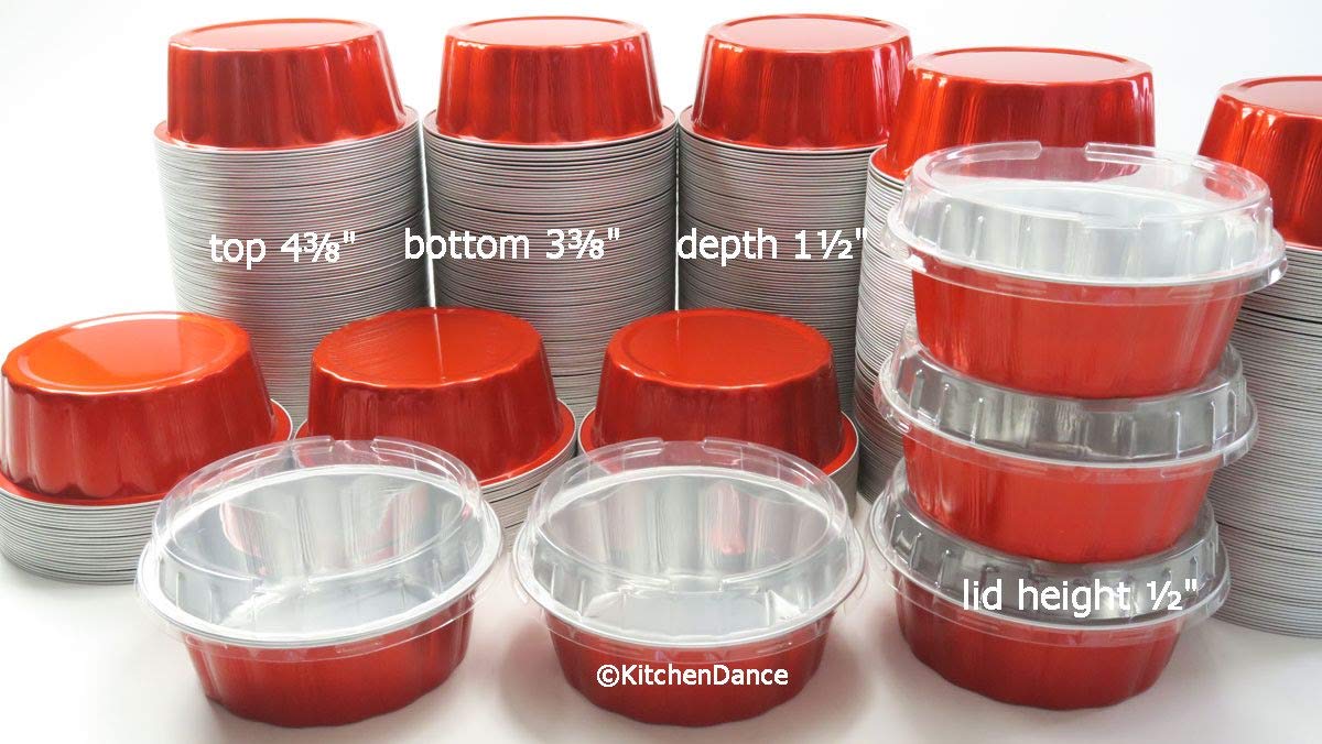 KitchenDance 8 oz Disposable Aluminum Cake Pans with Lids - 500 Pack Red Individual Baking Cups for Cupcakes, Desserts & Party Treats | Perfect for Home Baking, Catering & Birthday Parties