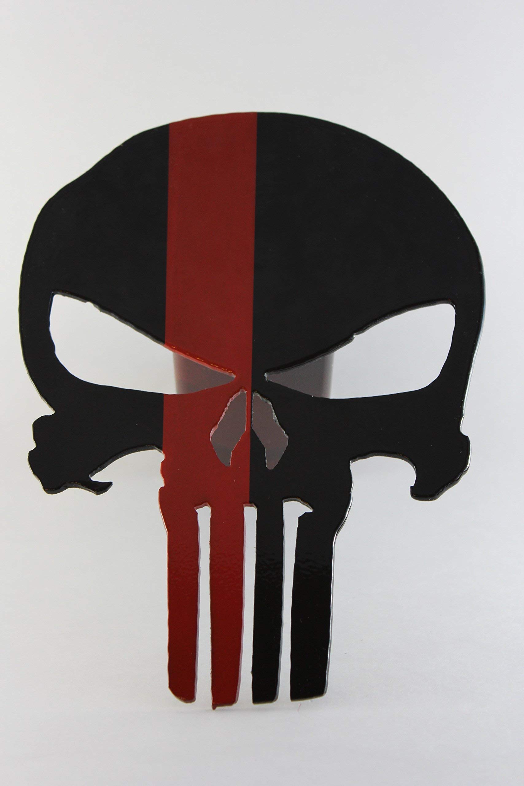 Skull Trailer Hitch Cover with Red Stripe - Heavy Duty Metal Hitch Cover for Trucks & SUVs - Halloween & Gothic Style Accessory for Car Enthusiasts