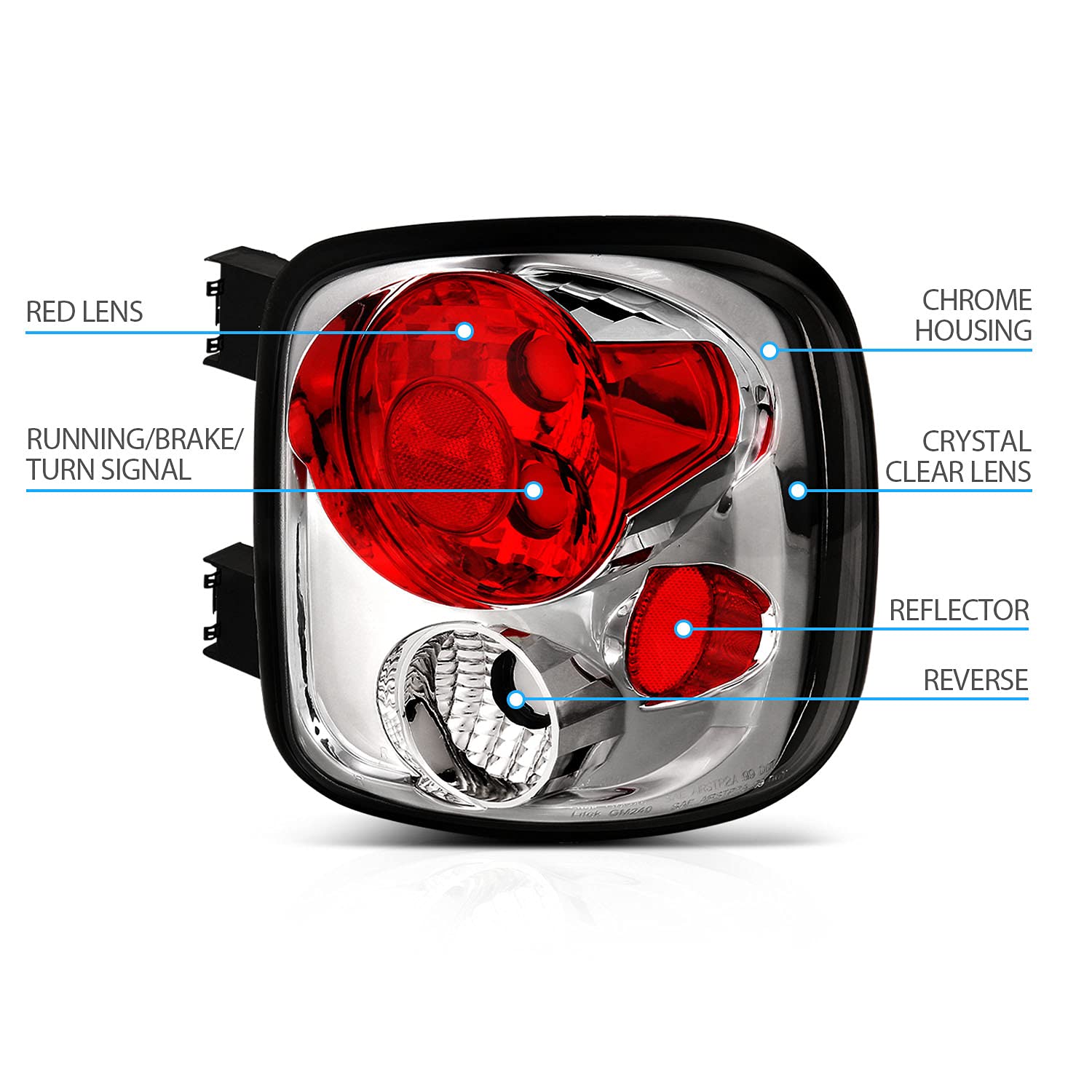 AmeriLite Chrome Replacement Brake Tail Lights for Chevy Silverado & GMC Sierra Stepside - Left & Right Side Pair - Durable LED Lights for Enhanced Safety & Style - Perfect for Night Driving & Off-Road Adventures