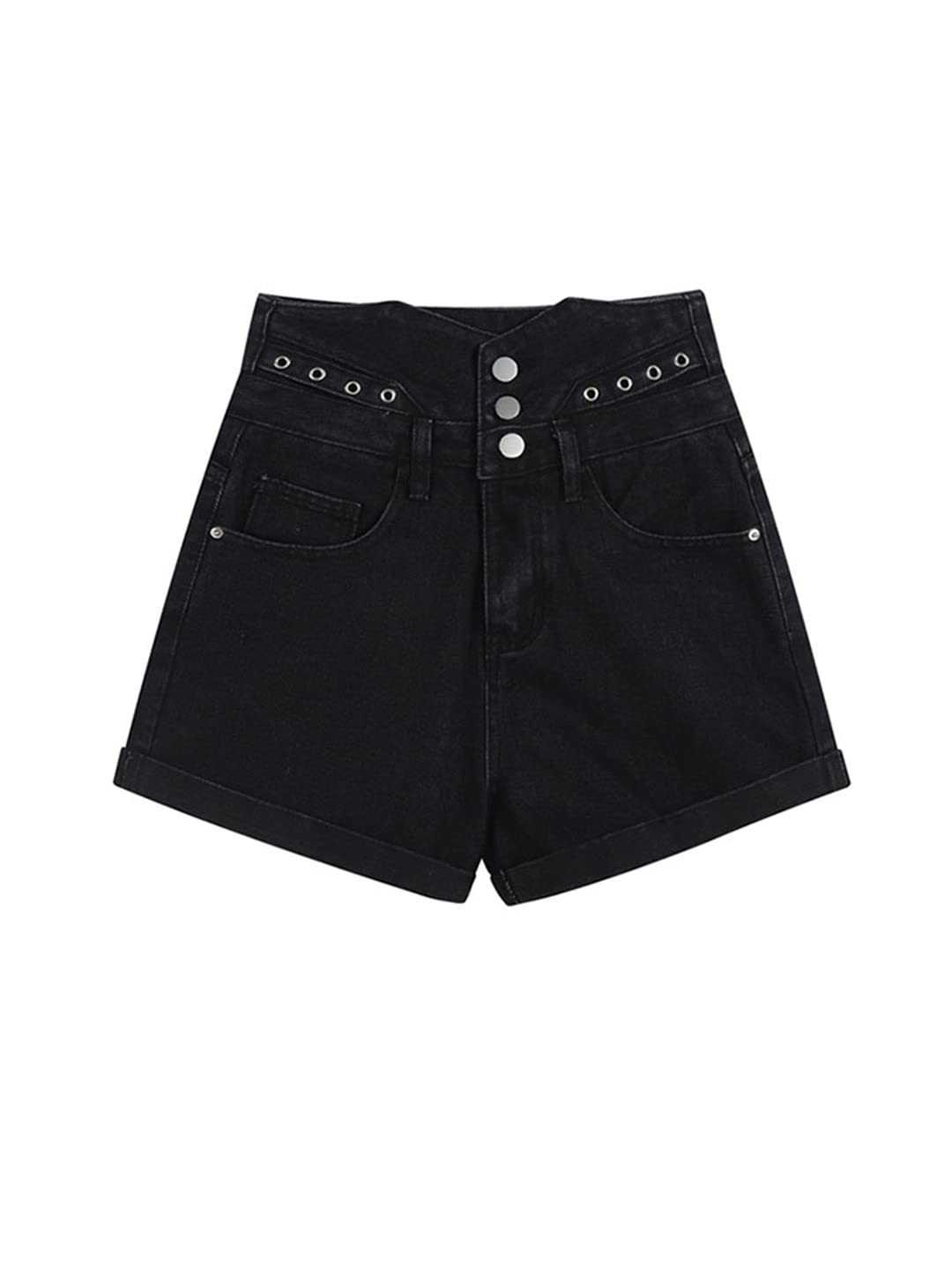 Vintage High Waist Black Gothic Wide Leg Denim Shorts for Women - Retro A-Line Streetwear Jeans for Casual Outfits & Summer Fashion