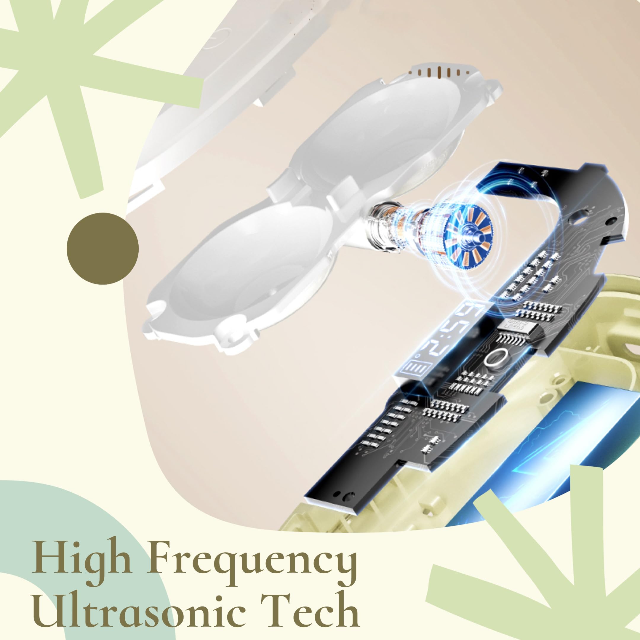 MV7 Ultrasonic Contact Lens Cleaner Machine with Timer Display, Large Mirror & USB Charger - Gentle Cleaning for Soft & Colored Lenses | Perfect for Travel, Home & Daily Lens Care