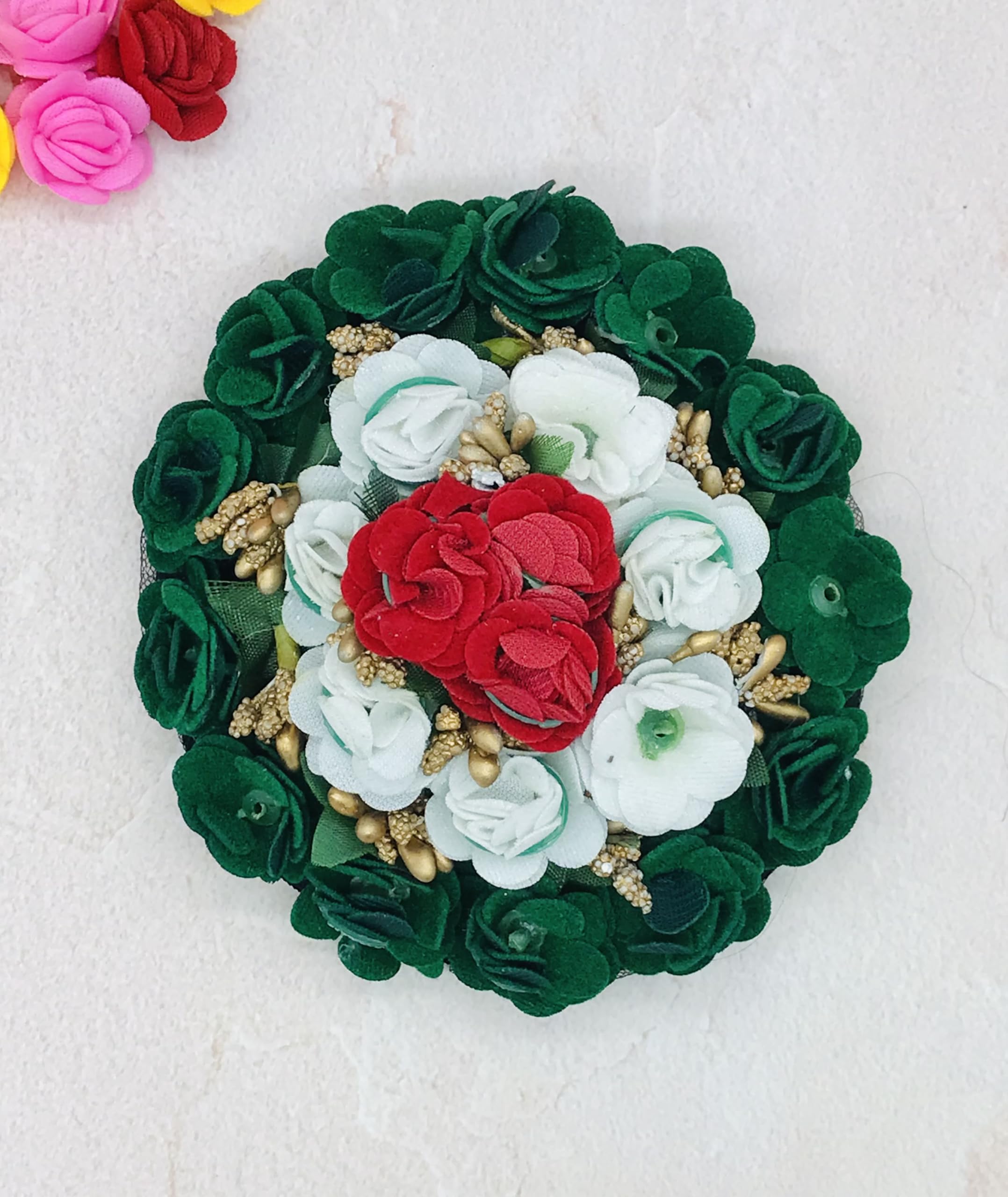 Arooman™ Artificial Flower Bun Gajra Hair Accessories for Women - Pack of 1 - Perfect for Weddings, Parties, and Festive Occasions
