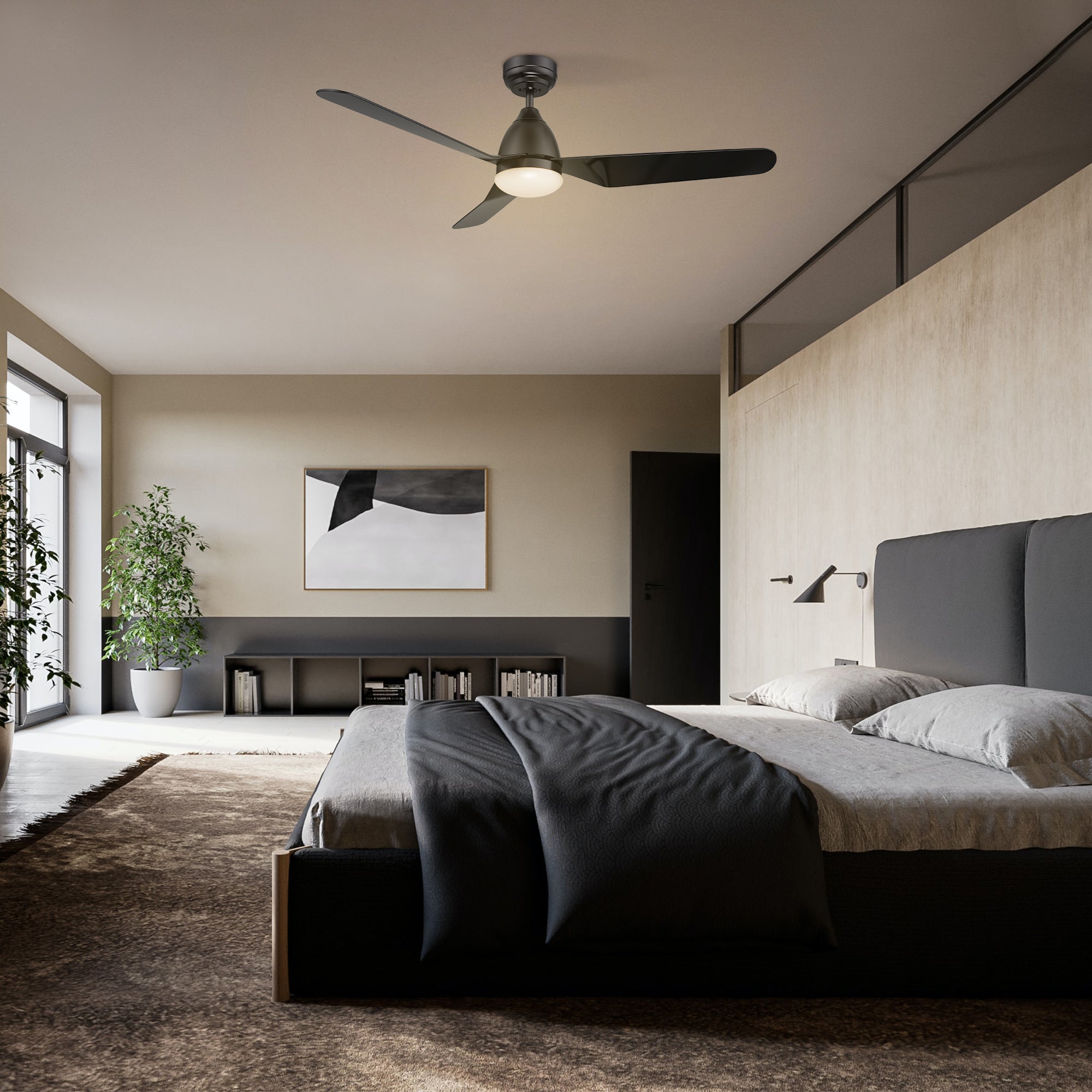52 Inch Smart Ceiling Fan with LED Light and Remote Control - Energy Efficient, Quiet Operation for Bedroom, Living Room & Office