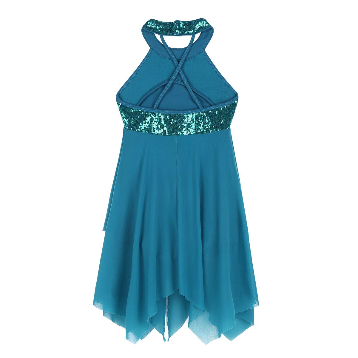 Girls Halter Neck Lyrical Dance Leotard with Sequins - Stretch Ballet Jazz Dancewear for Kids, Toddler & Youth - Perfect for Latin, Jazz, Modern Dance Performances & Competitions