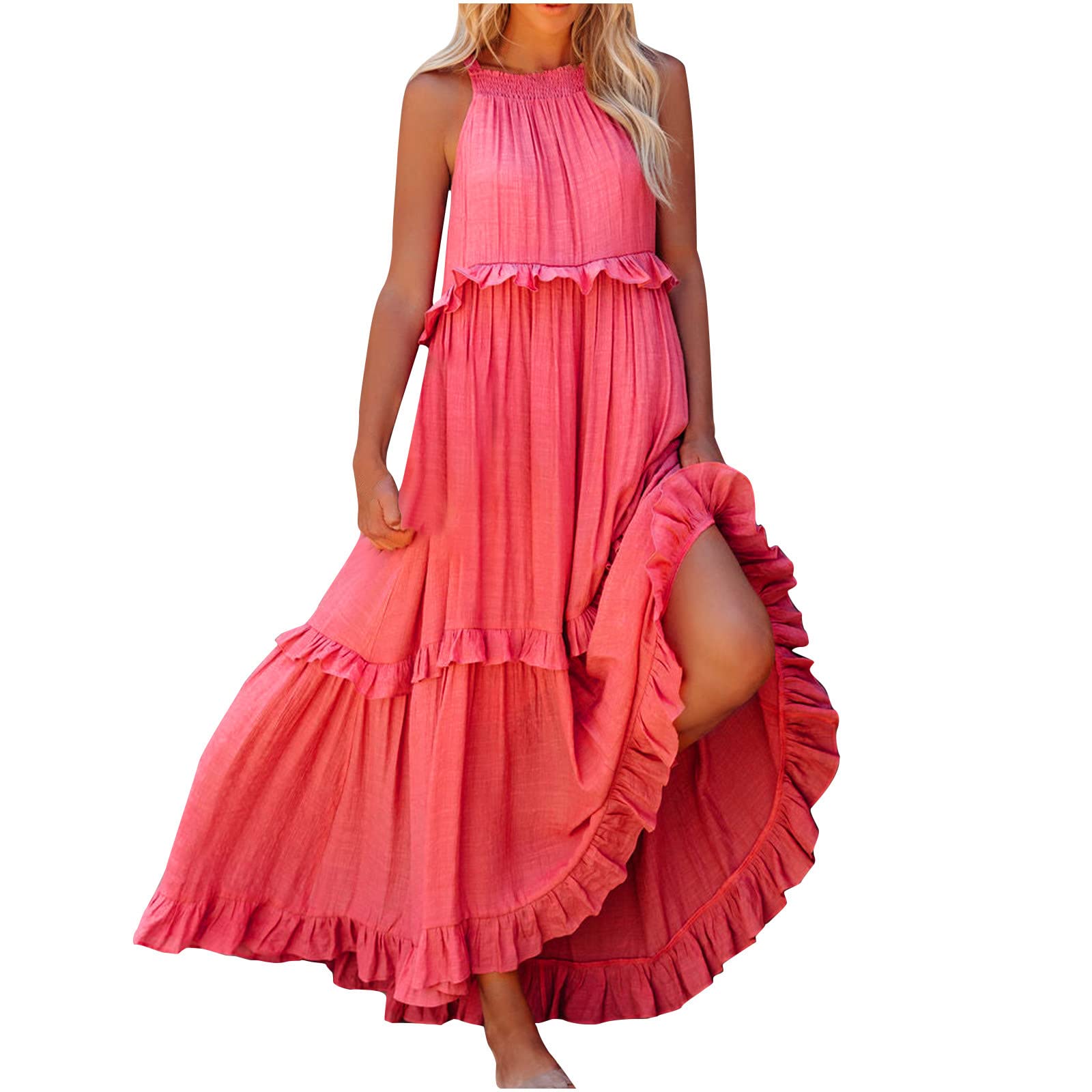 Women's Casual Midi Dresses - Summer Beach Sleeveless Long Maxi Dress in Plus Size | Flowy Bandage Style for Vacations, Parties & Date Nights