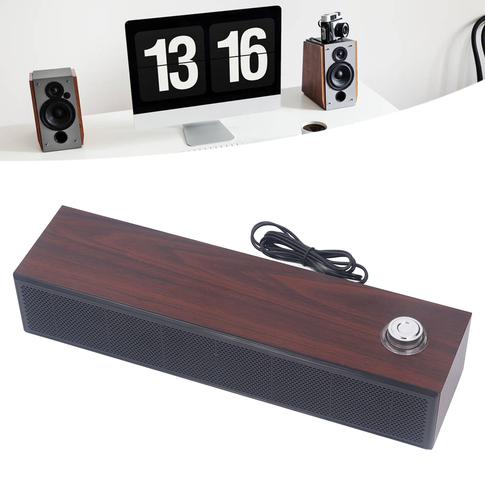 Annadue Wooden HiFi Stereo Computer Speakers - USB Powered Desktop Soundbar with AUX Input, Wired PC Speakers for Laptop, Monitor, Tablets - Perfect for Home Office, Gaming, and Multimedia Use