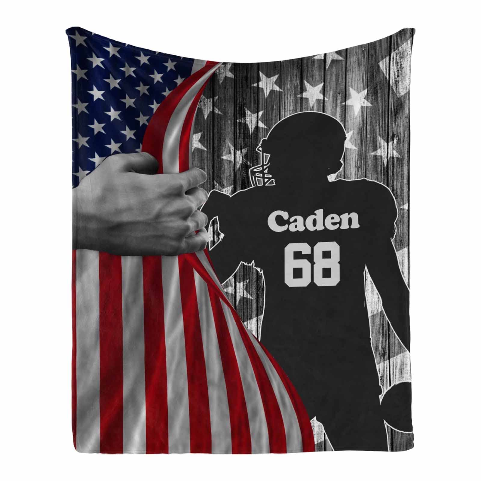 Personalized American Football Blanket for Son, Grandson, or Dad - Custom Name & Team Number - 40x50 Inches Soft Throw - Perfect for Couch, Bed, or Game Day Gifts