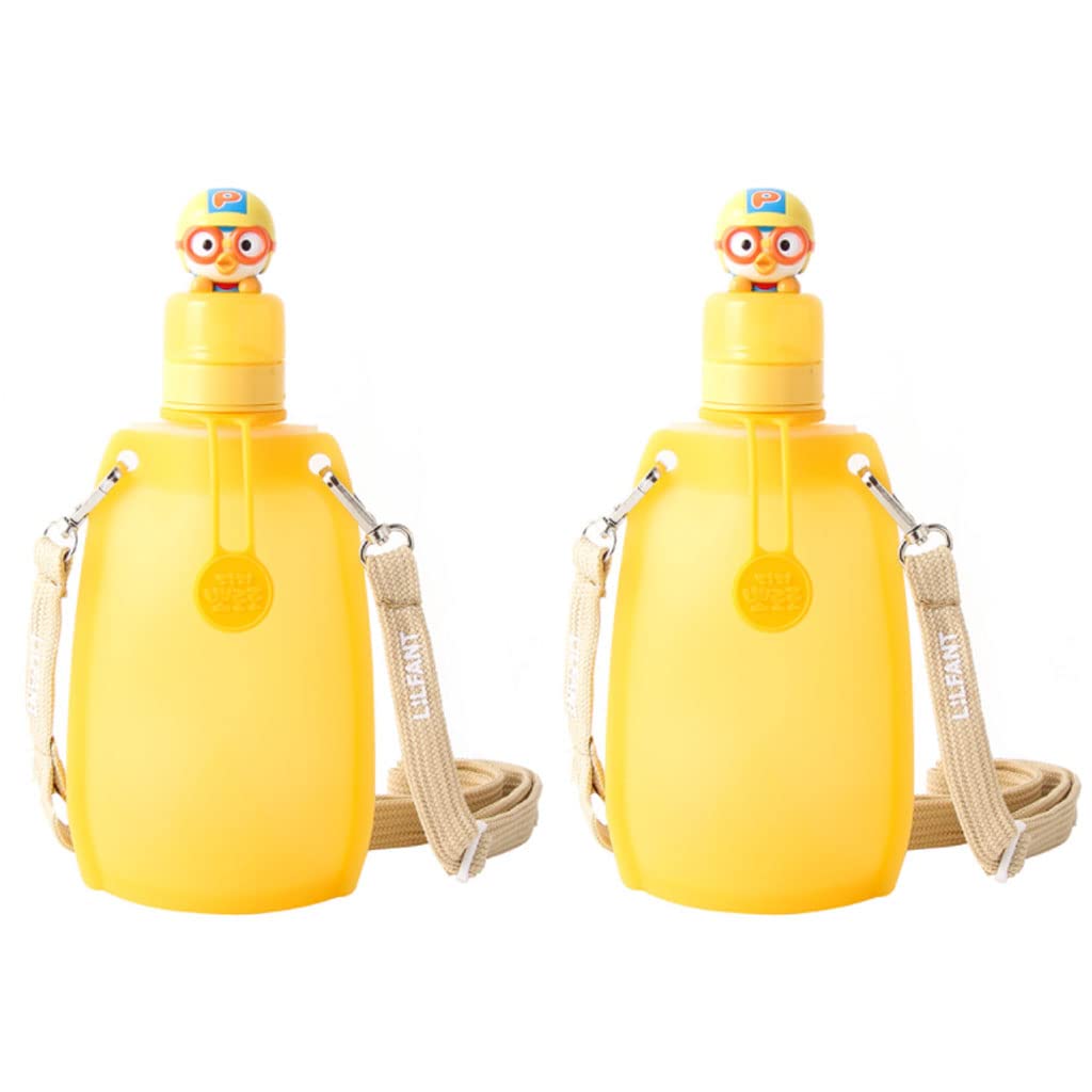 Portable Collapsible Silicone Water Bottle 300ml/10oz - Cute Travel Cartoon Strap Folding Straw Bottle with Wide Mouth | Perfect for Hiking, Gym, School & Outdoor Activities