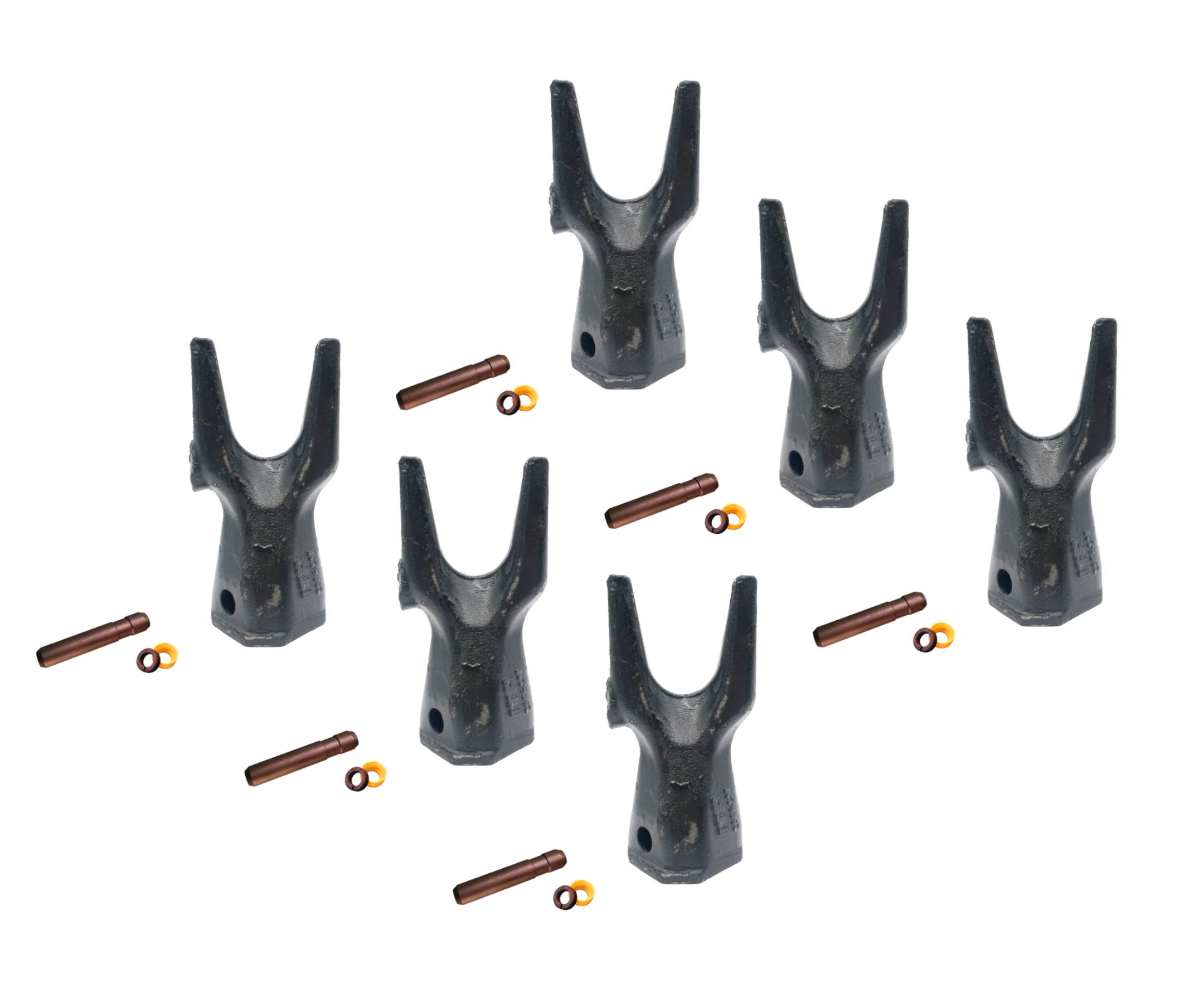 Backhoe Bucket Tooth 208-5237 Twin Sharp Tip with Pin and Retainer - Compatible with Caterpillar DRS230 Series Adapters (6-Pack) - Ideal for Excavation, Trenching & Heavy-Duty Construction Work