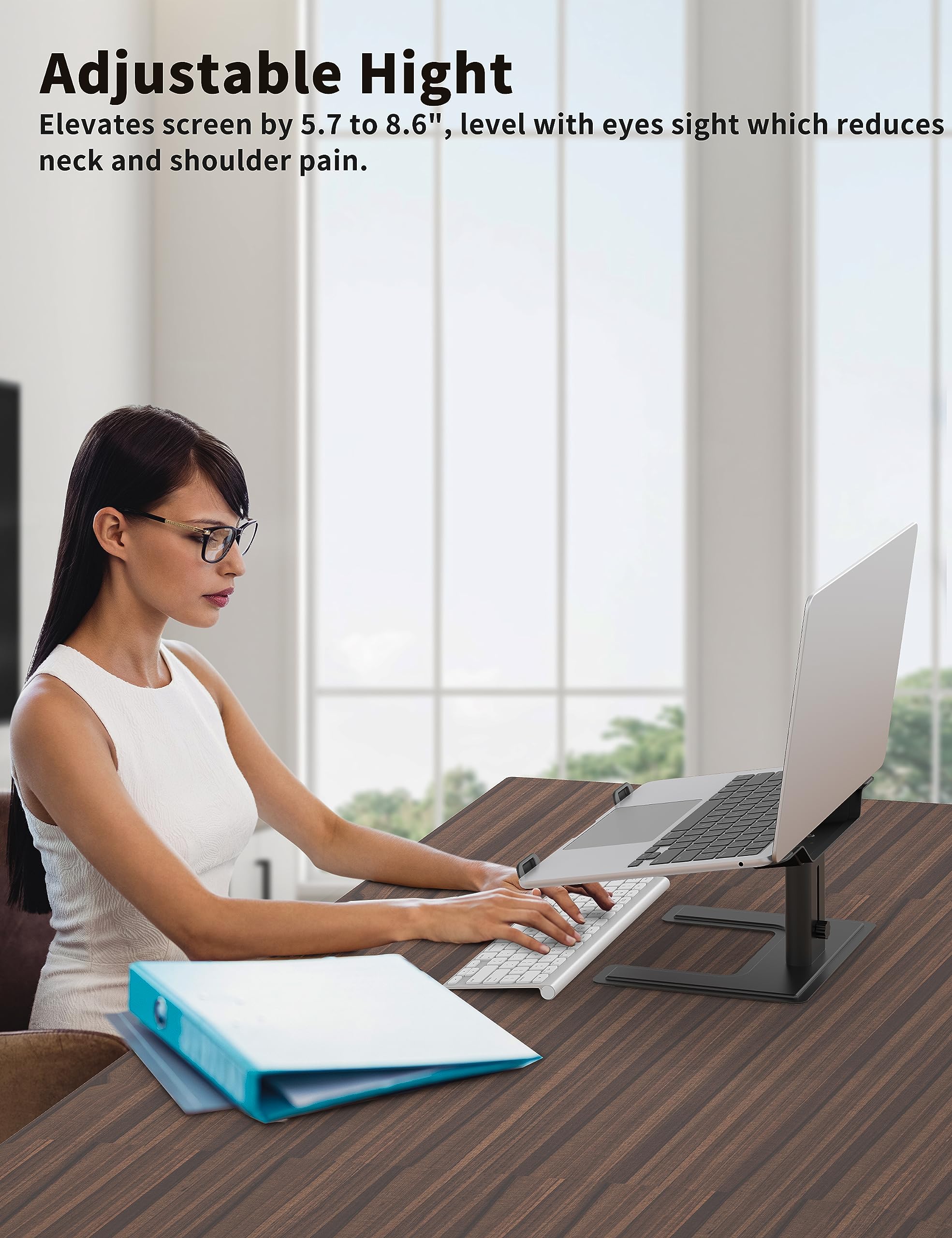 ALASHI Adjustable Laptop Stand for Desk - Ergonomic Aluminum Riser Holder for 10-17.3 Inch Notebooks, PC, MacBook - Perfect for Home Office, Gaming, and Study Setup, Black