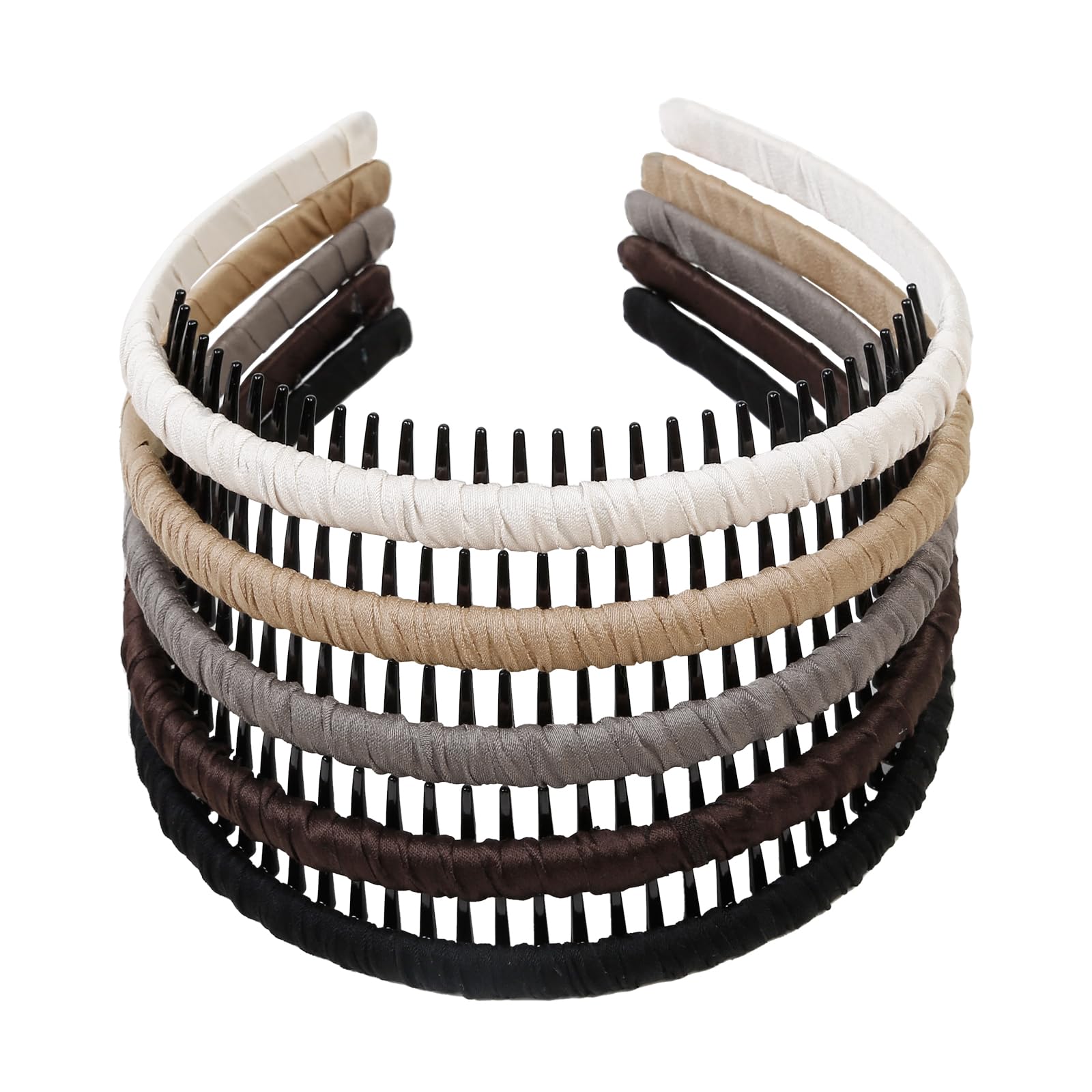 WOWOVOWOVO Thin Plastic Headbands for Women & Men - Non Slip Elastic Hair Bands for Thick Hair (5 Pack) - Perfect for Sports, Workouts, Yoga and Everyday Fashion Accessories