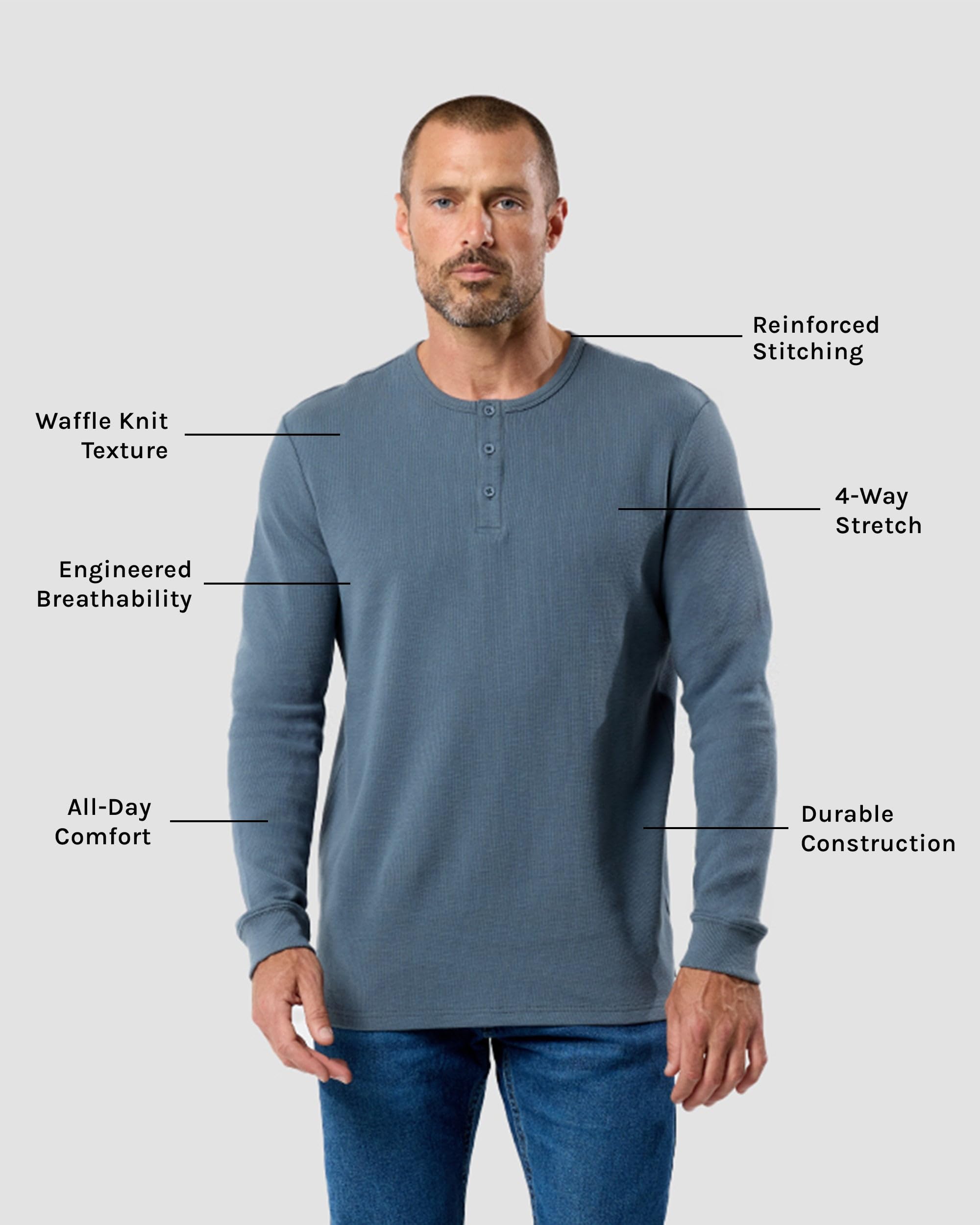 INTO THE AM Men's Long Sleeve Waffle Henley Shirt - Soft Thermal Cotton Fall & Winter Shirt (S-4XL) | Cozy Casual Wear for Outdoor Activities & Layering