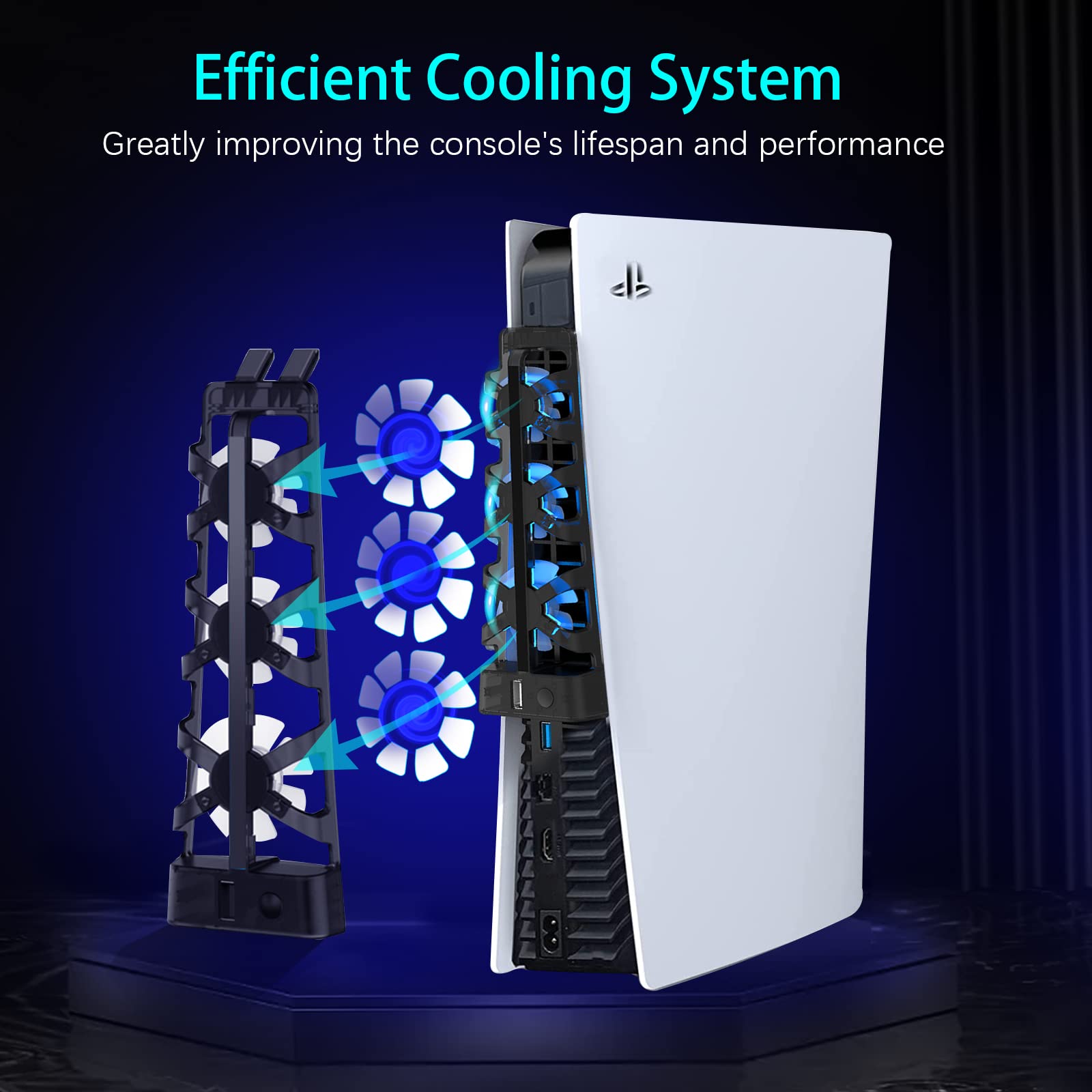 PS5 Cooling Fan with LED Light - High Efficiency Cooling System for PlayStation 5 Digital & Disc Edition - Perfect for Gaming Marathons & Overheating Prevention