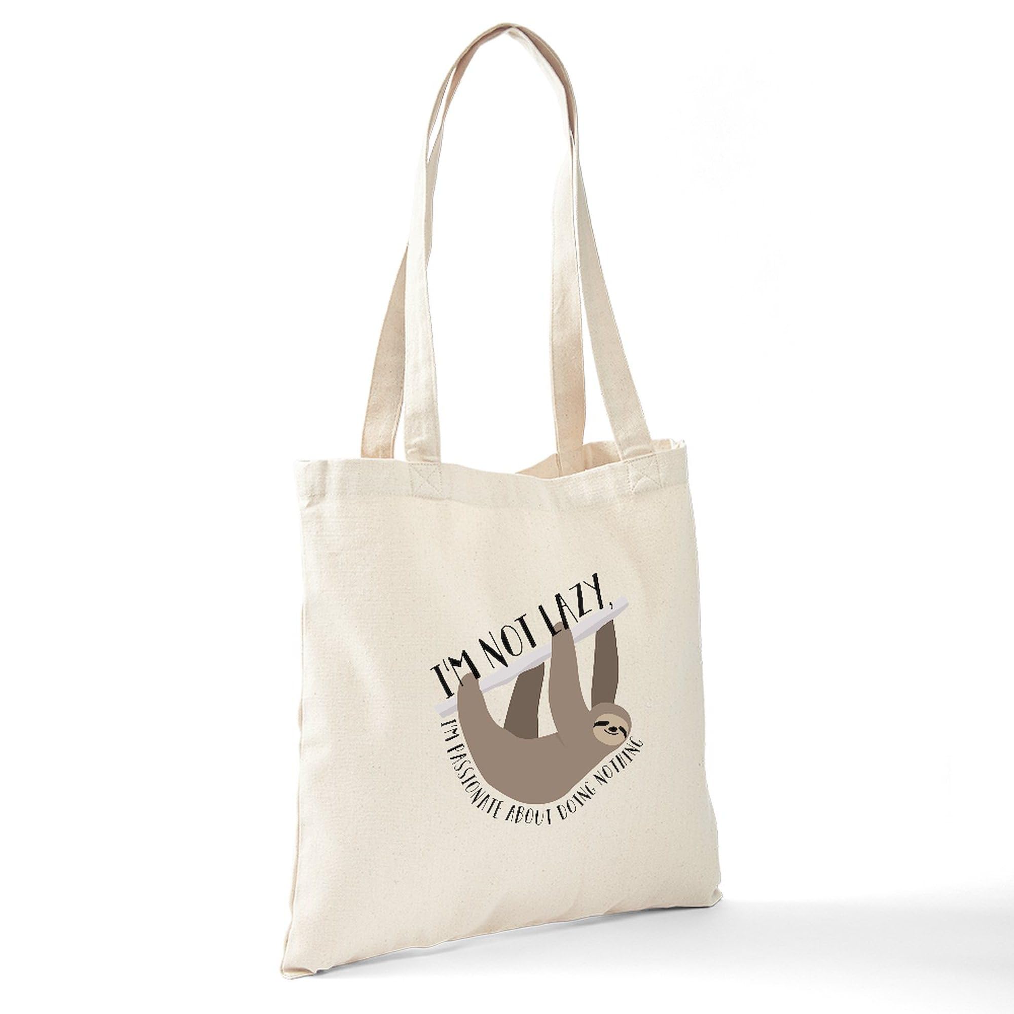 Sloth Tote Bag - Natural Canvas Reusable Shopping Bag with 'I'm Not Lazy' Print | Eco-Friendly Grocery Tote for Beach, Work & Daily Use | Funny Sloth Gift Idea
