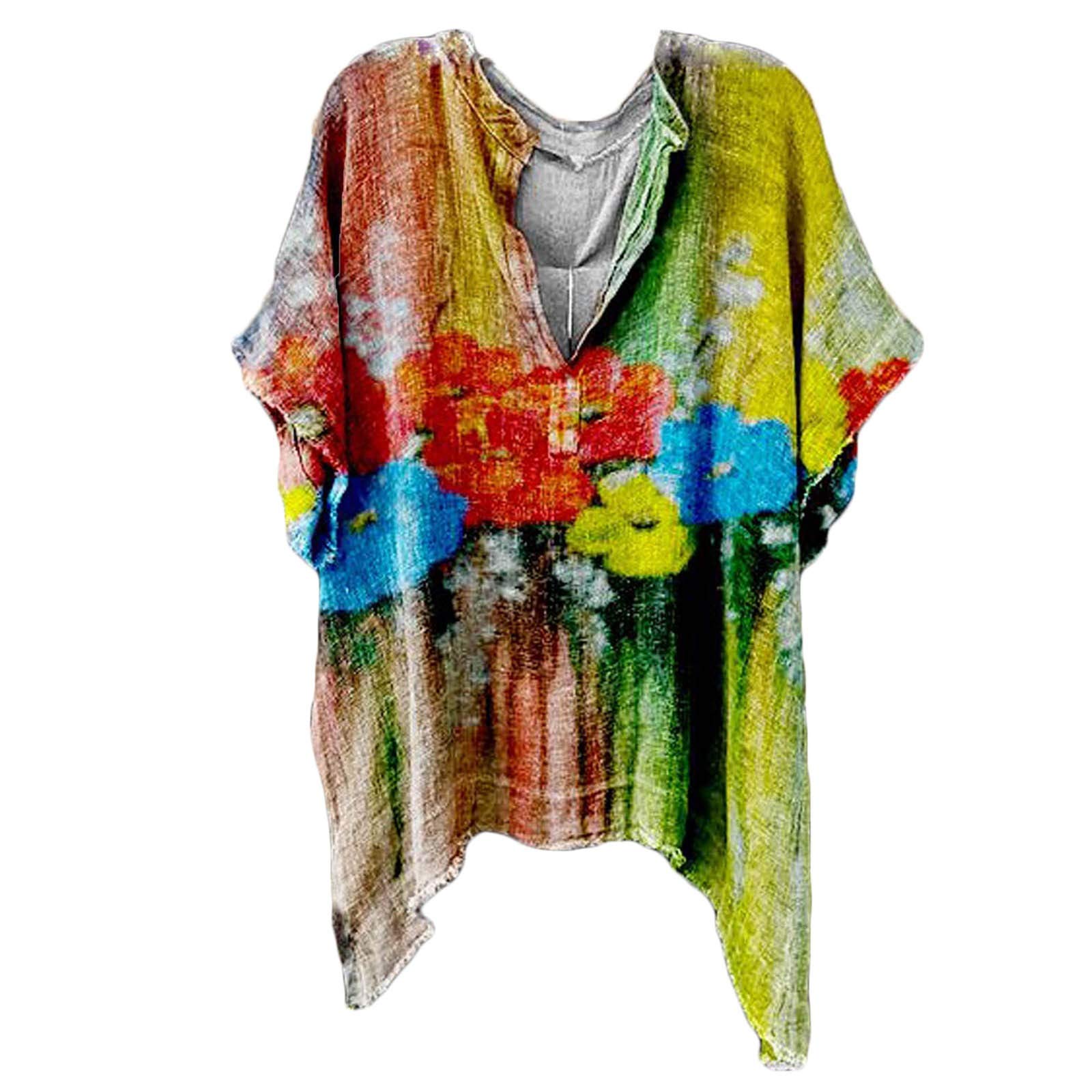 Floral Printed V-Neck Tops for Women - Plus Size Workout & Casual Summer Shirts - Sexy Blouse for Office, Date Night & Outdoor Activities
