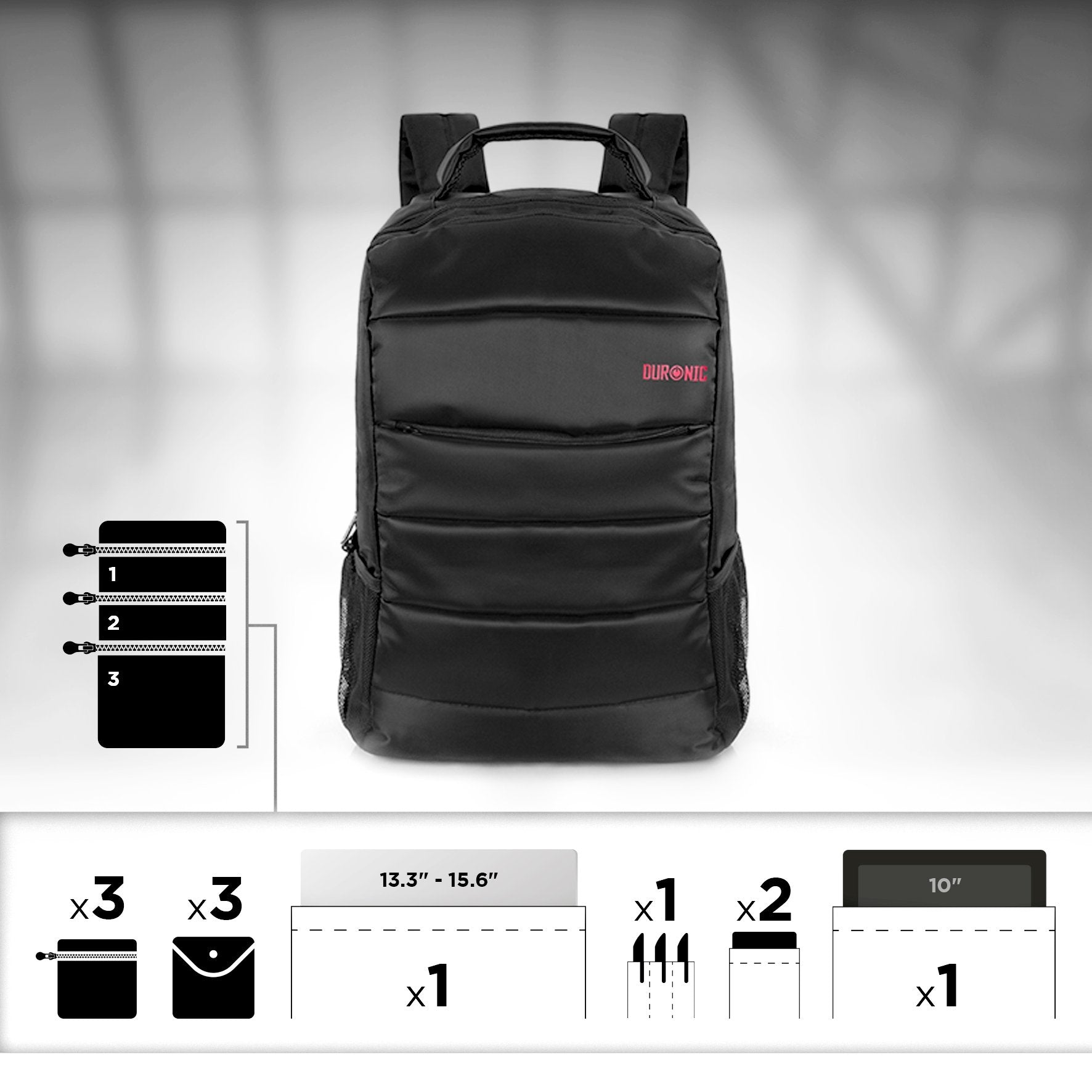 Duronic Lightweight Water Resistant 15.6 Inch Laptop Backpack - Durable Travel & Work Bag for Business, School, Gym - Perfect for Students, Professionals & Commuters (LB11) | Ideal for Daily Commute, Business Trips & College Campus Use
