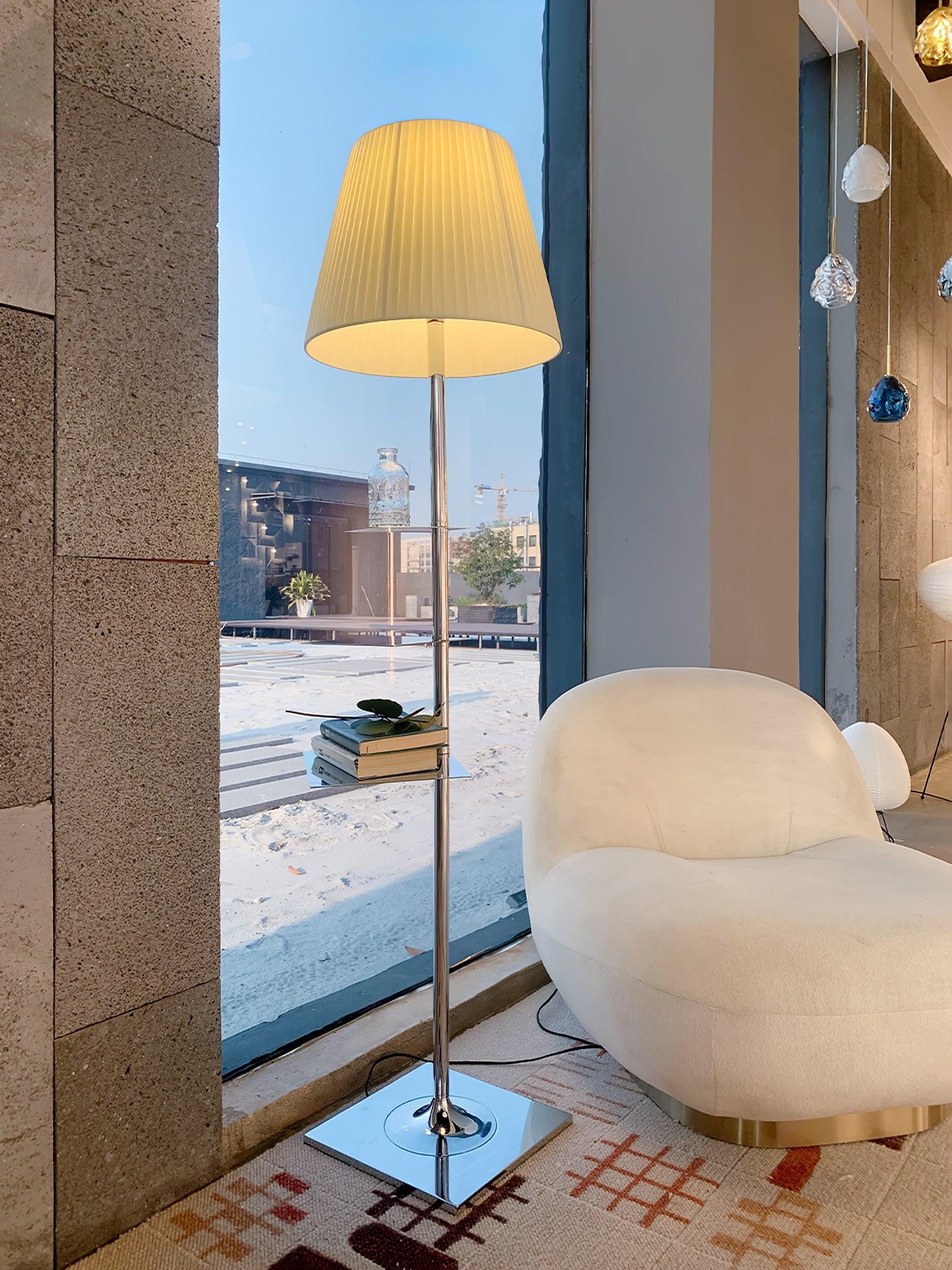 Chrome Prism Side Table Floor Lamp - Modern Home Decor for Living Room, Bedroom & Office - Adjustable Brightness LED Light with USB Port