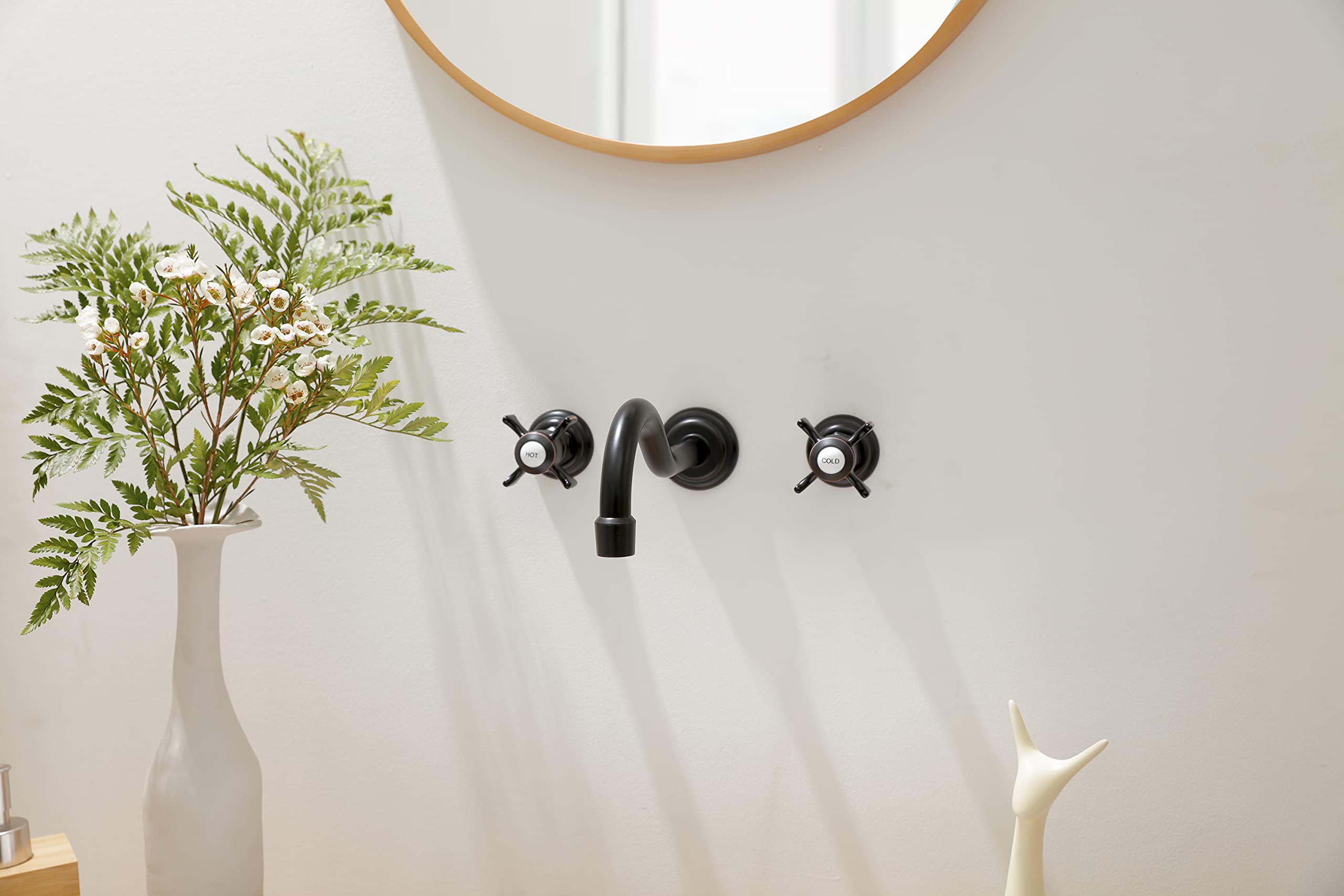 Vintage Two Handle Wall Mount Bathroom Sink Faucet - Oil Rubbed Bronze Finish with Rough-in Valve - Perfect for Farmhouse, Rustic, or Antique Style Bathrooms