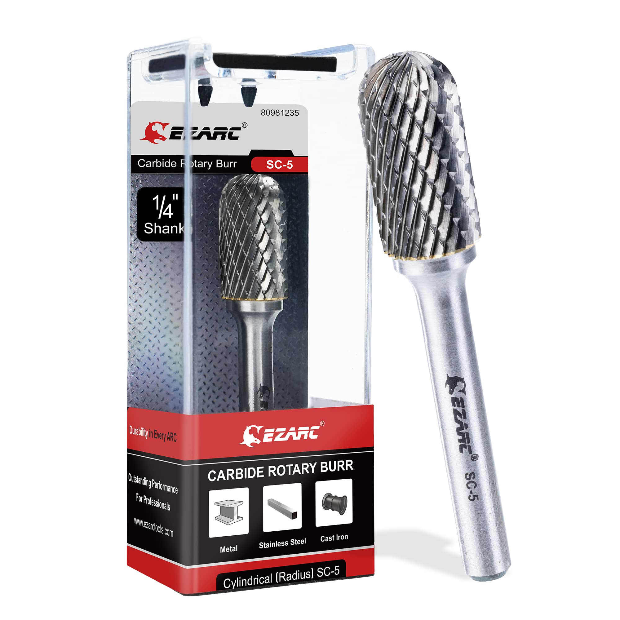 EZARC Tungsten Carbide Rotary Burr Bit Set - SC-5 Double Cut Carbide Burr with 1/4