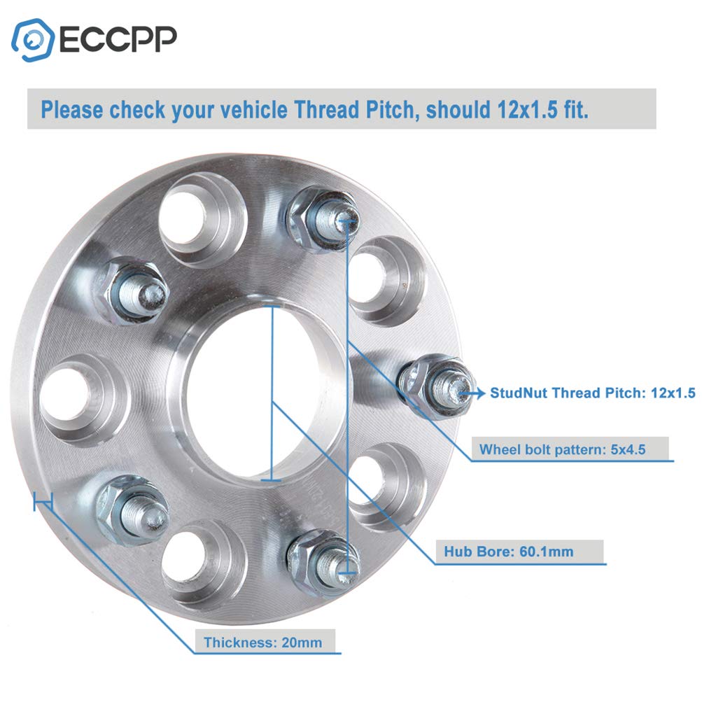 ECCPP 2X 5x4.5 to 5x4.5 Hubcentric Wheel Spacers 20mm 5 Lug 5x114.3 - Compatible with Toyota Camry 1995-2020, Avalon 2005-2015, Tacoma 1996-2020 | Perfect for Enhanced Stance & Aftermarket Wheel Fitment