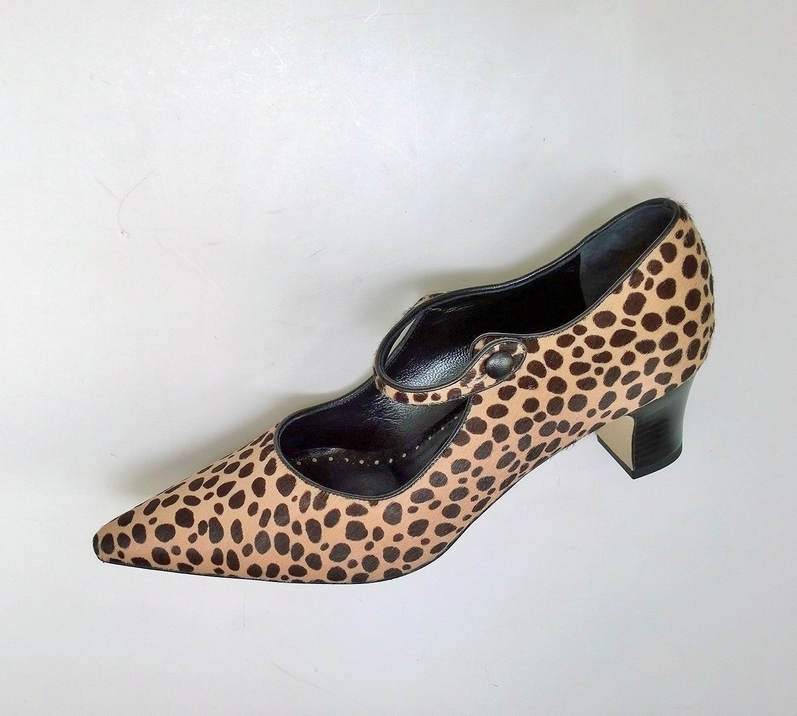 Manolo Blahnik Crezia Calf Hair Leopard Print Mary Jane Block Heels - Women's Fashion Shoes for Office, Party & Special Occasions