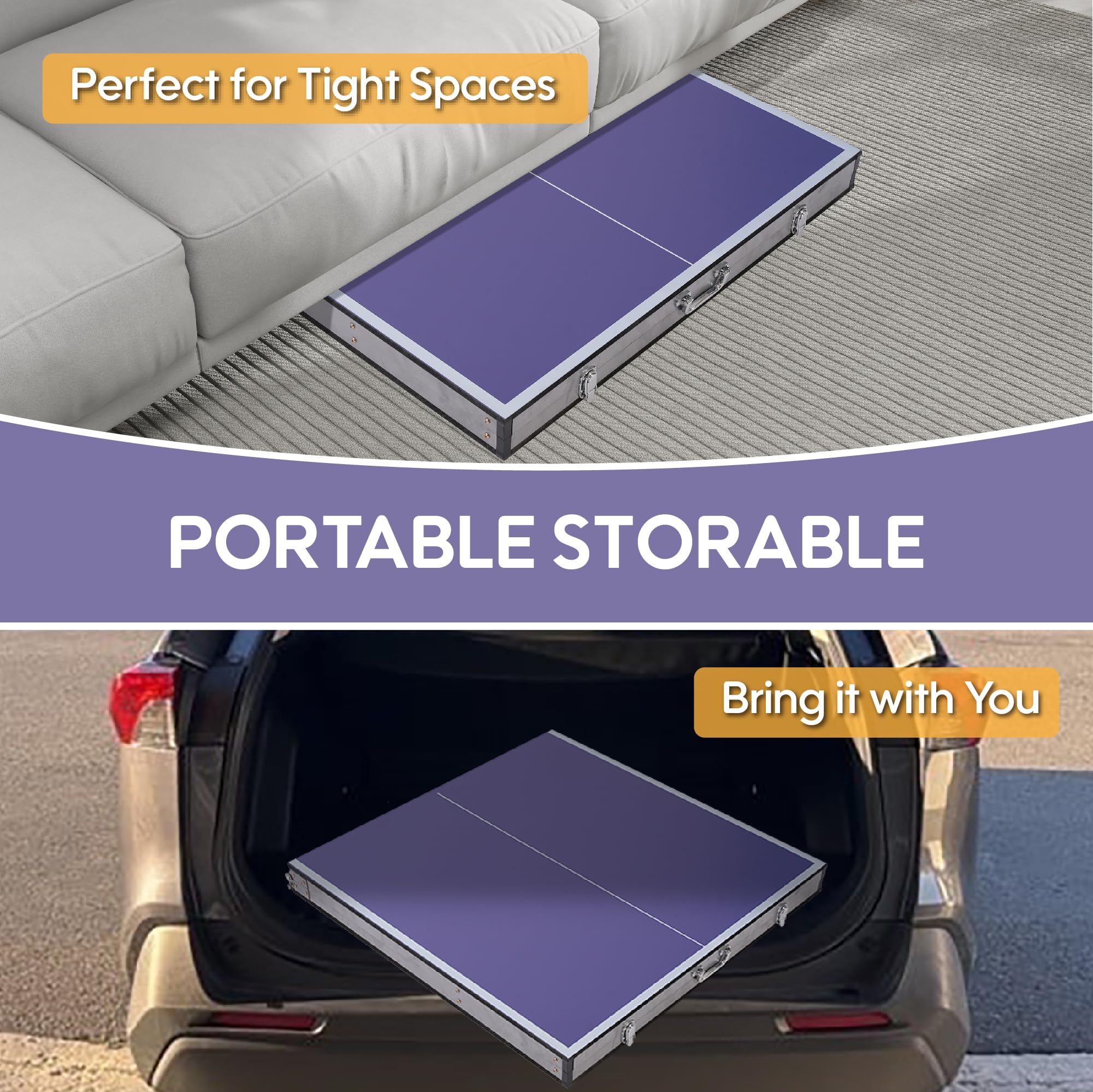 6FT Foldable Mid-Size Ping Pong Table - Professional Indoor/Outdoor Table Tennis Set with Net, 2 Paddles & 3 Balls - Easy Assembly Portable Blue Sports Table for Home, Office, Backyard & Gym Use