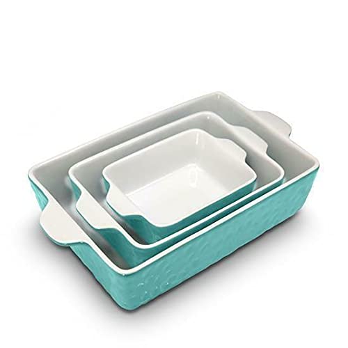 Premium Rectangular Ceramic Bakeware Set - 3-Piece Durable Baking Dishes for Casseroles, Lasagna & Brownies | Non-Stick & Oven-Safe Kitchen Essentials | Perfect for Holiday Baking, Meal Prep & Dinner Parties