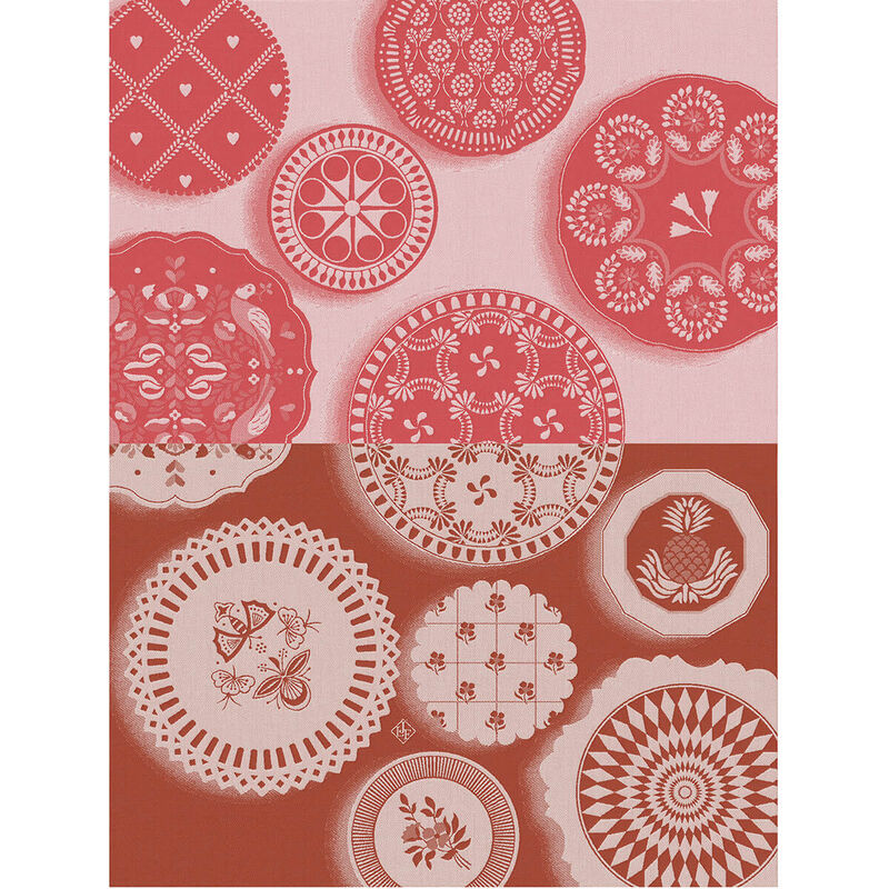 Premium French Jacquard Cotton Tea Towel - Classic Faïence Red Pattern - Perfect for Kitchen, Dining & Gift Giving