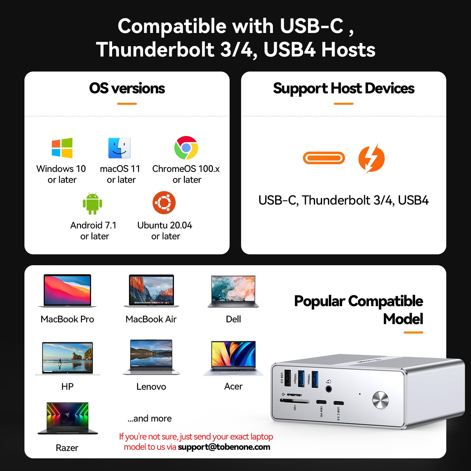 TobenONE 18-in-1 Quad Monitor Docking Station with 4 HDMI Ports, 120W Charger, USB-C Hub for Thunderbolt 4/3 - Compatible with Windows & MacBook (4 USB, 2 USB-C, Ethernet, SD/TF, Audio) - Perfect for Home Office, Gaming & Multi-Screen Workstations