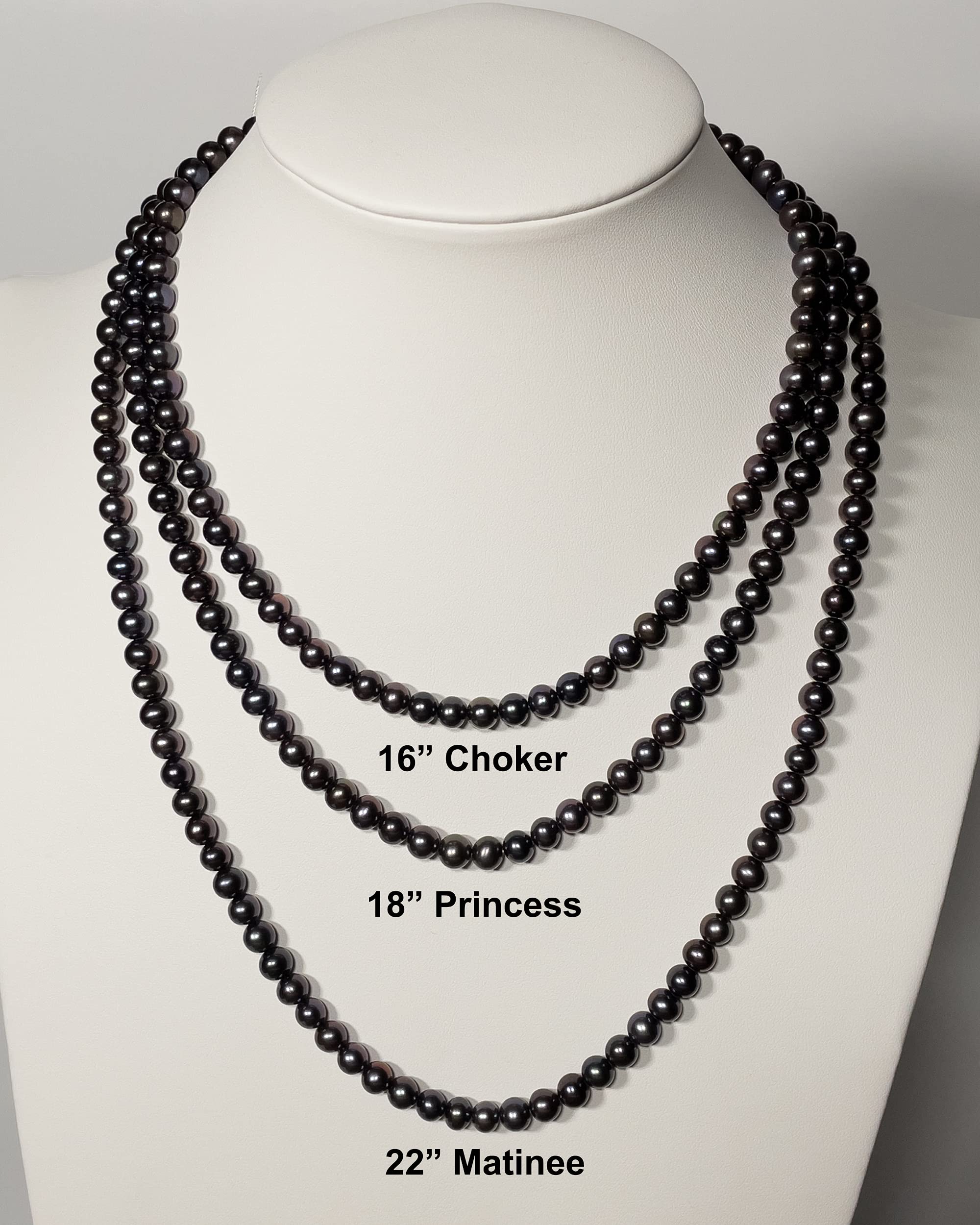 AA Quality 5-8mm Black Freshwater Cultured Pearl Necklace for Women - 16-22 Inch Sterling Silver Clasp | Elegant Jewelry Gift for Weddings, Parties & Special Occasions | Orien Jewelry