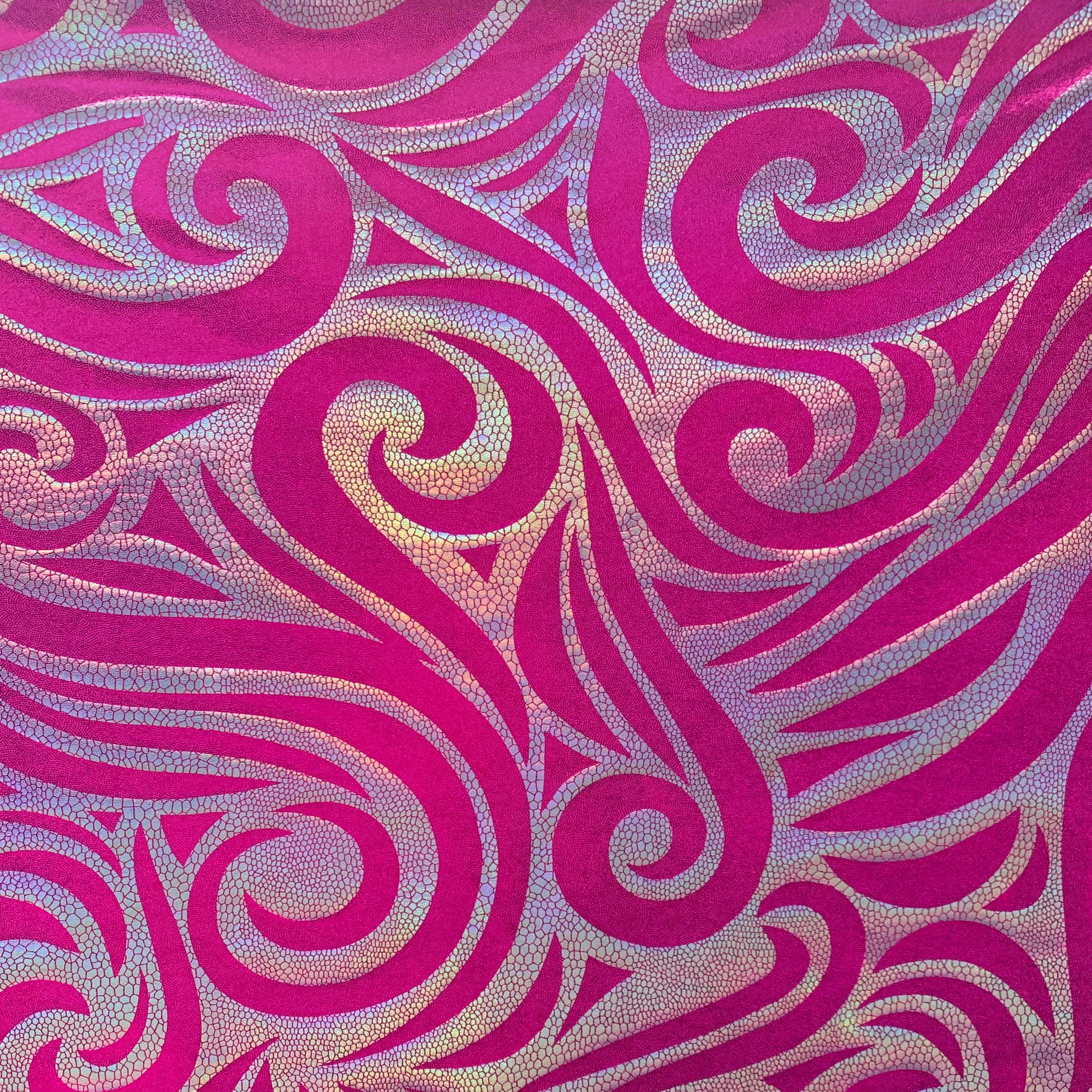 Holographic Fog Foil Spandex Fabric - Metallic Pink Stretch Material for Dance Costumes, Yoga Wear & Performance Outfits
