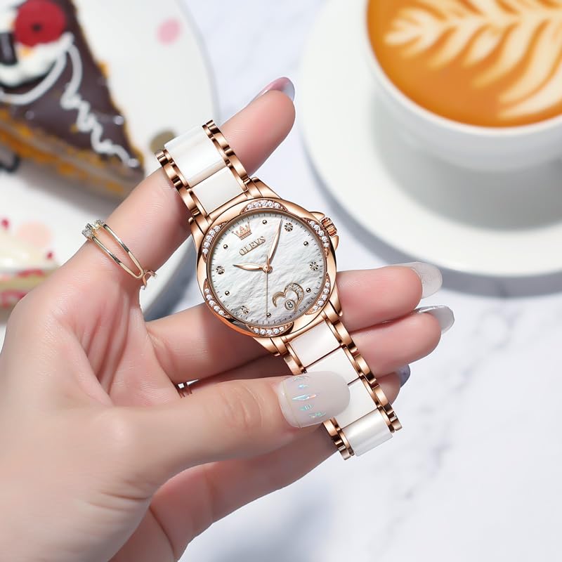 OLEVS Automatic Watches for Women - Rose Gold Luxury Self-Winding Watch with Date Display | Elegant Dress Watch for Business, Party & Everyday Wear