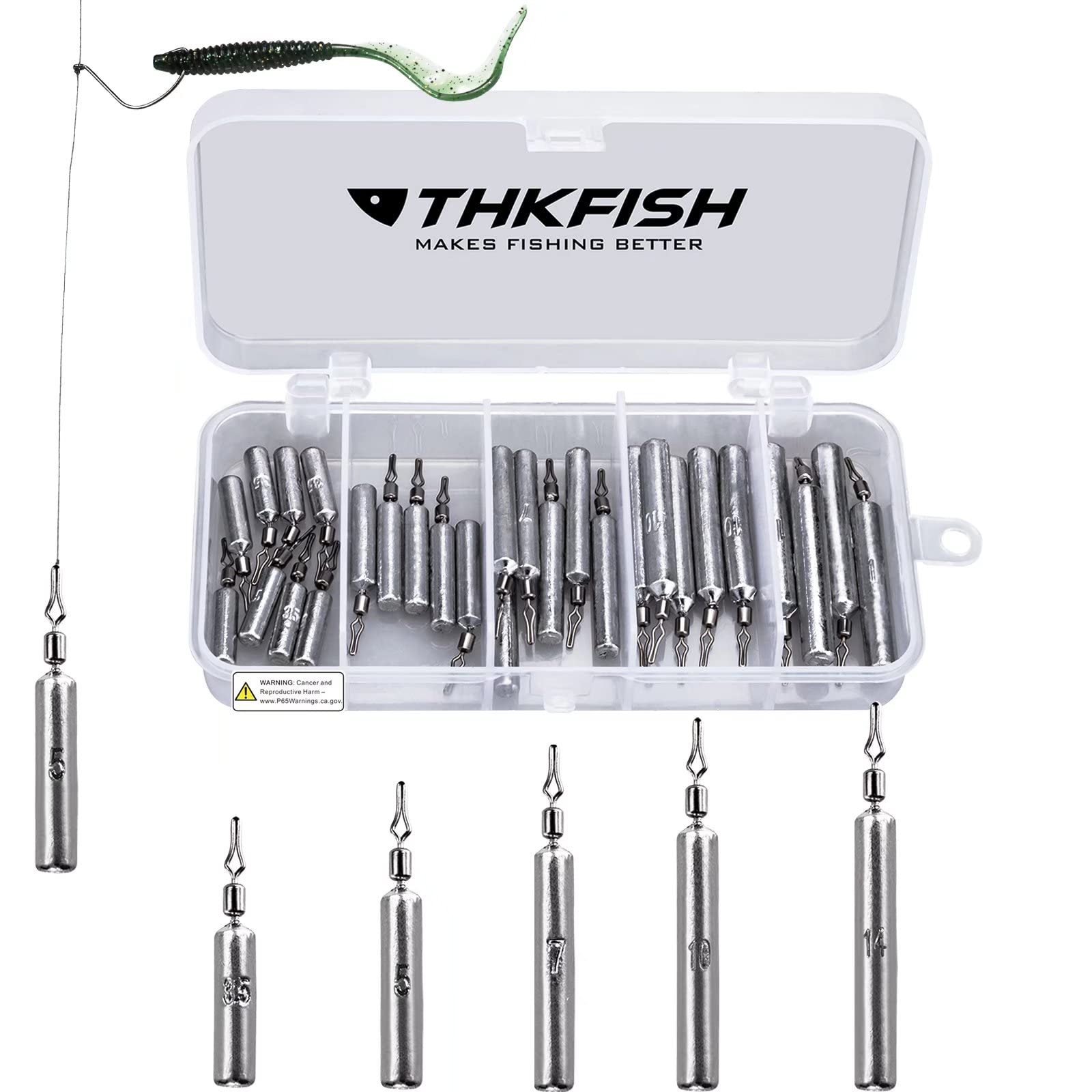THKFISH 60PCS Fishing Weights Sinkers Set with Drop Shot Rig & Wacky Hooks - Saltwater & Freshwater Bass Fishing Gear for Professional Anglers - Perfect for Lake, River and Ocean Fishing Adventures