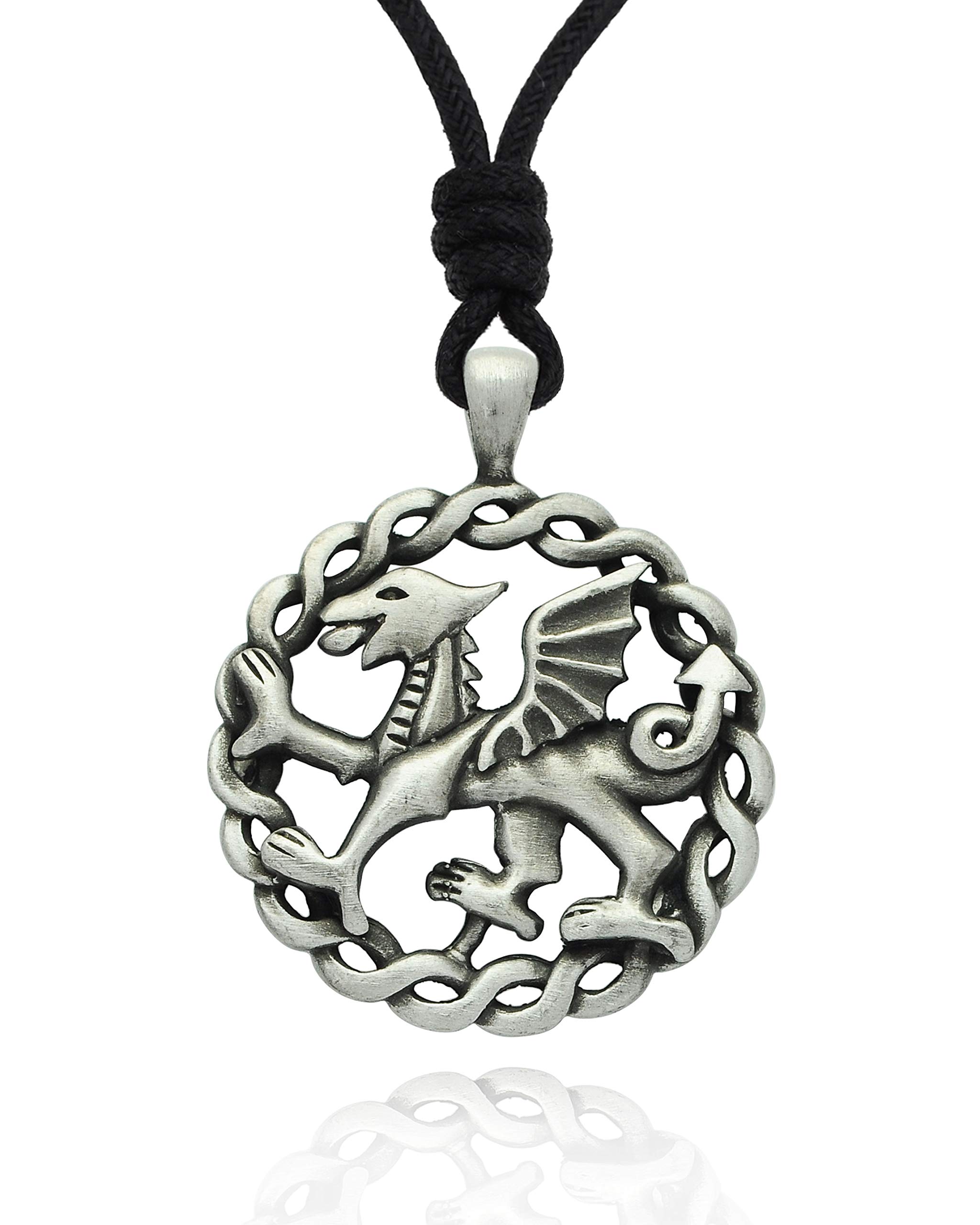 Dragon Crest Silver Pewter Charm Necklace - Gothic Jewelry for Cosplay & Gift
