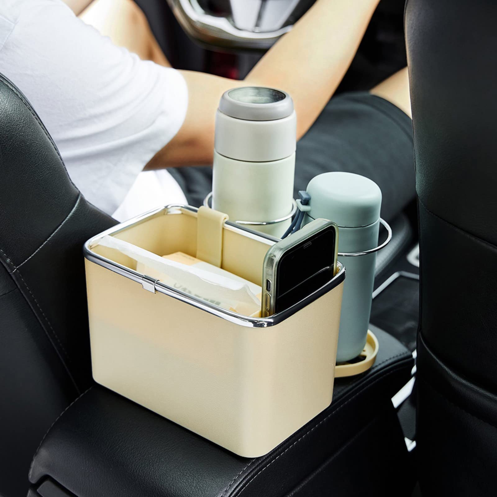 Universal Car Armrest Organizer - Foldable Cup Holder with Storage Box for Drinks, Phones, Tissues | Multi-Functional Car Seat Accessory for Coffee, Water Bottles & Small Items | Perfect for Road Trips, Commuting & Family Travel