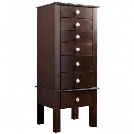 Hives and Honey Kimberly Standing Armoire Jewelry Storage Cabinet - Espresso Finish, Large Jewelry Organizer with Mirror, Perfect for Bedroom, Closet, or Dressing Room