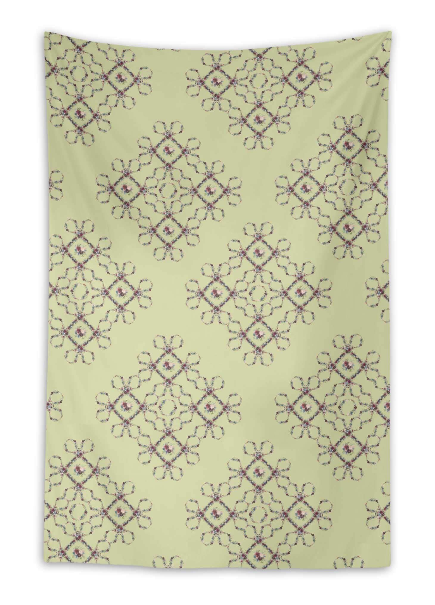 Beige Floral Wreath Geometric Digital Printed Wall Tapestry - 58x92 Inches - Elegant Home Decor for Bedroom, Living Room & Dorm | Perfect for Boho, Farmhouse & Modern Interior Design