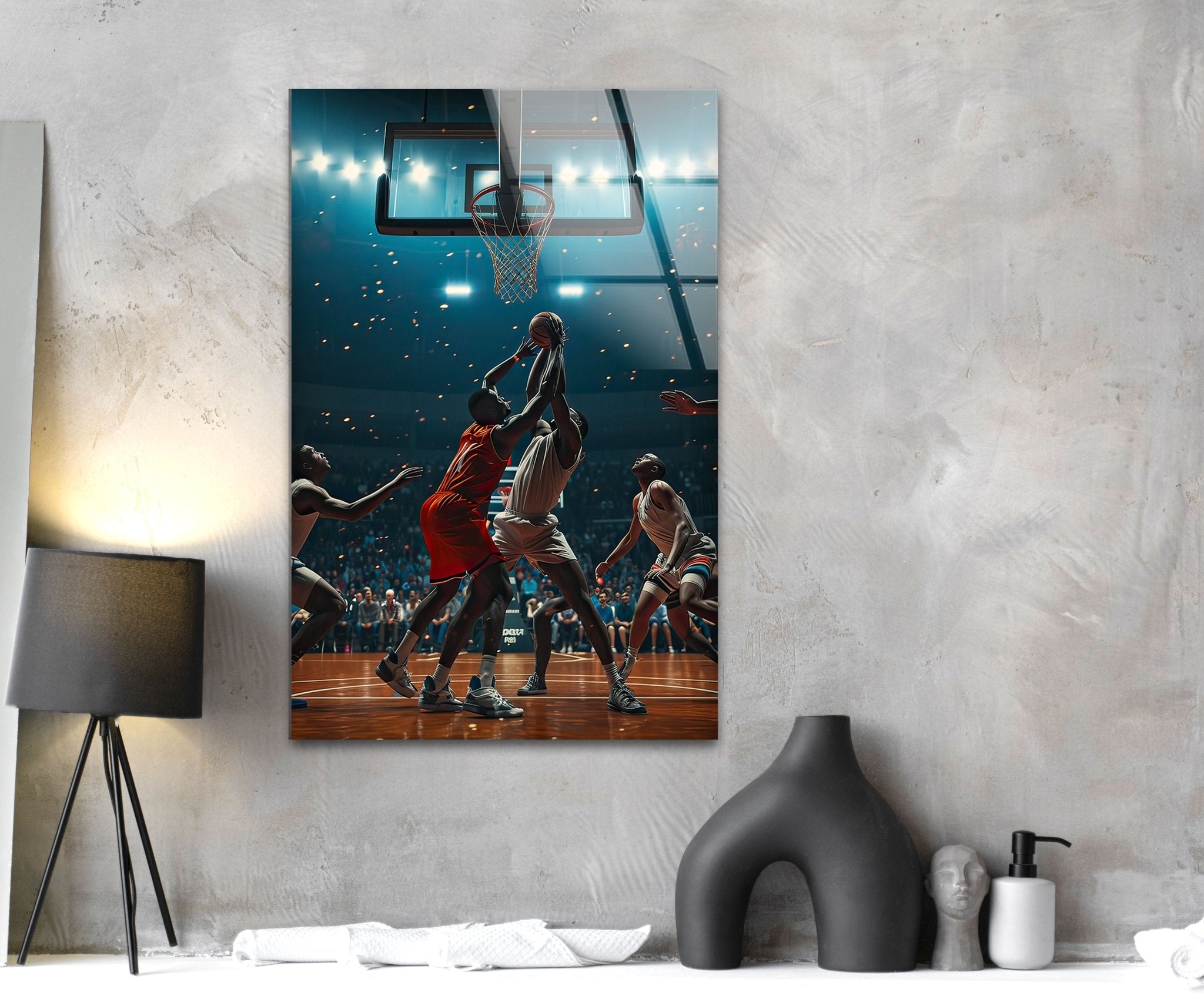 Basketball Players Glass Wall Art - Modern Sports Decor for Home, Office & Gym - Perfect Gift for Basketball Fans & Athletes