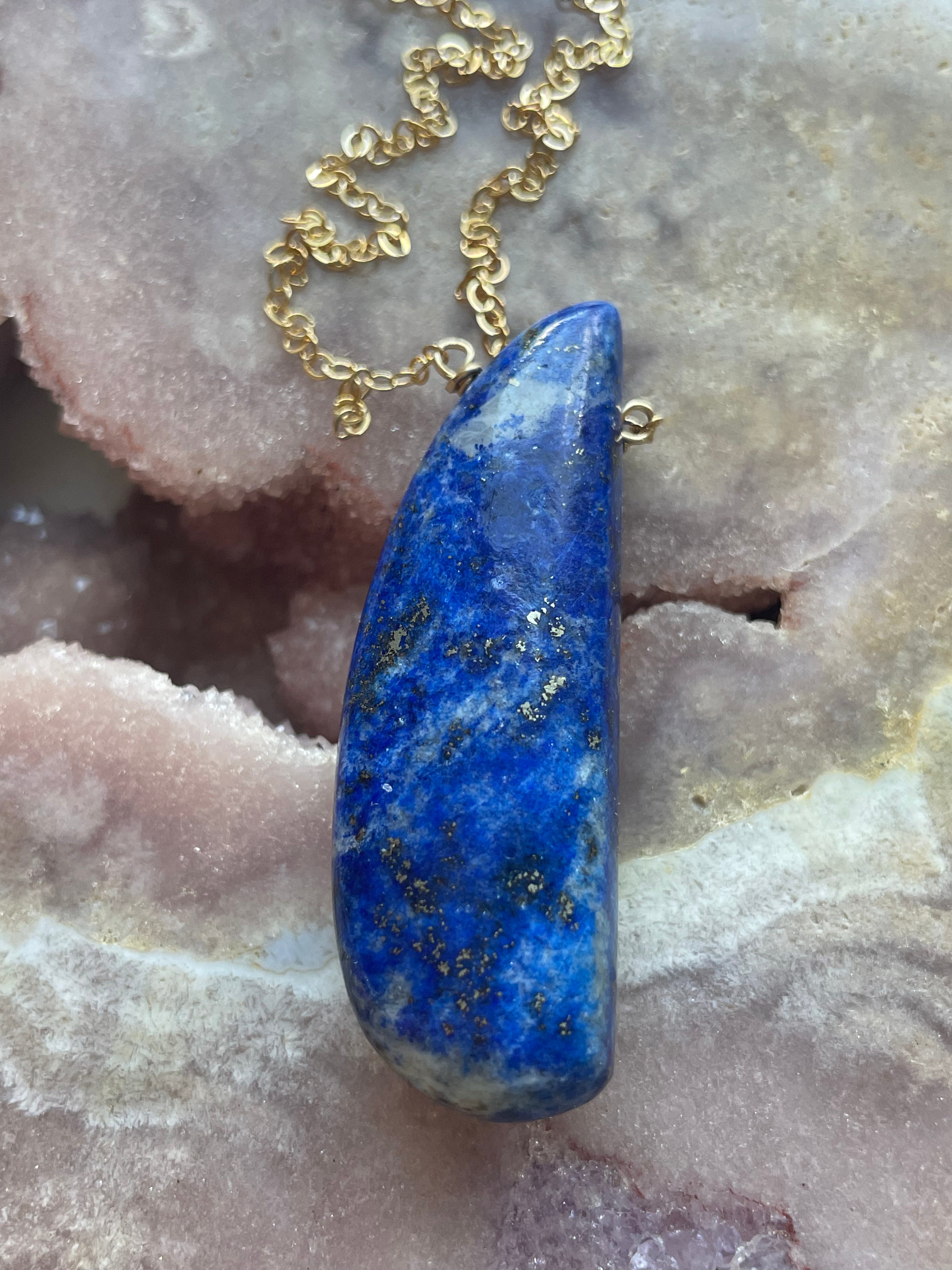 Lapis Lazuli Statement Necklace - 14K Gold Filled Pendant for Women - Elegant Boho Jewelry for Parties, Weddings & Special Occasions