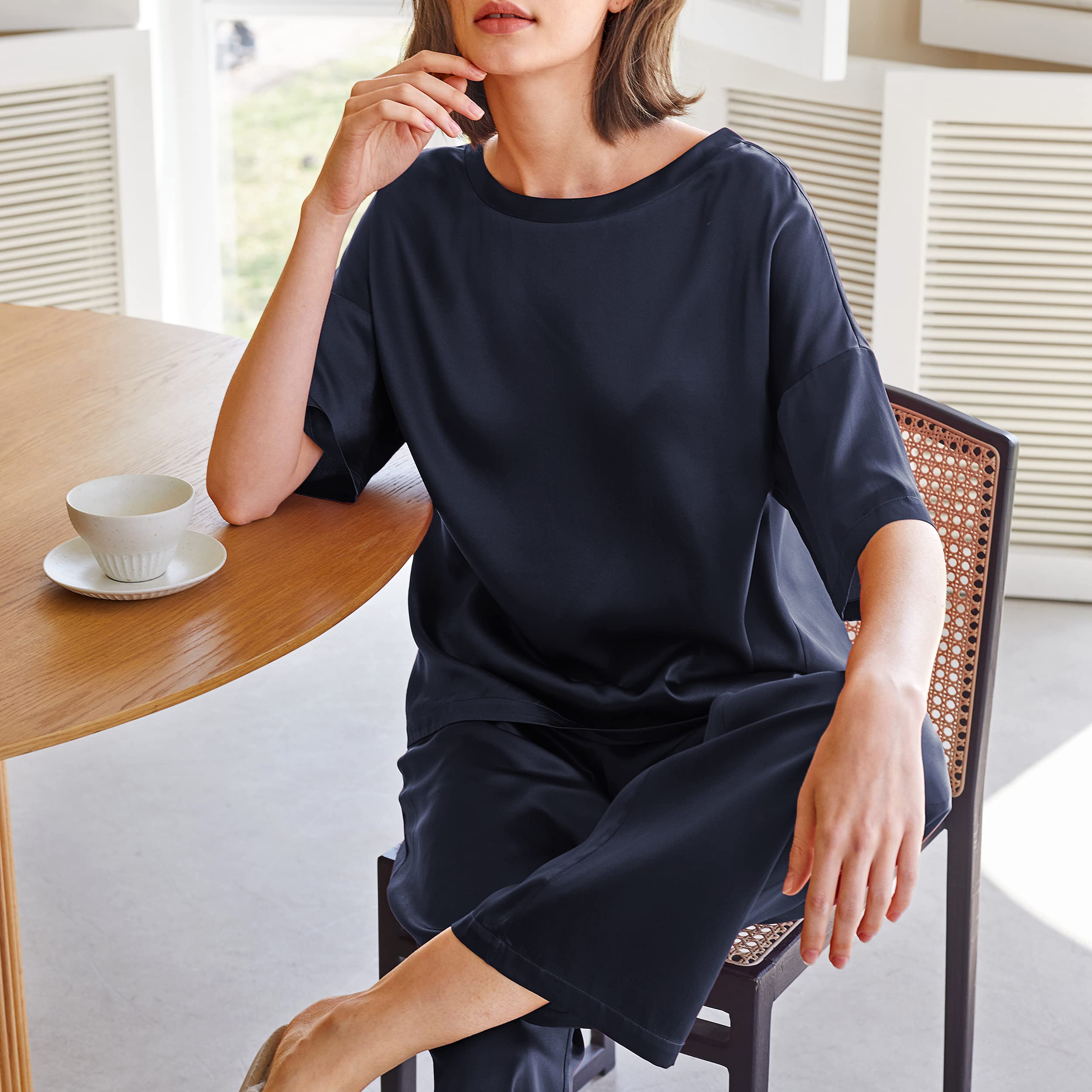 Mommesilk 100% Mulberry Silk Pajama Set for Women - Half Sleeve Washable Silk Pjs - Summer Sleepwear & Lounge Wear - Perfect for Relaxing at Home or Vacation