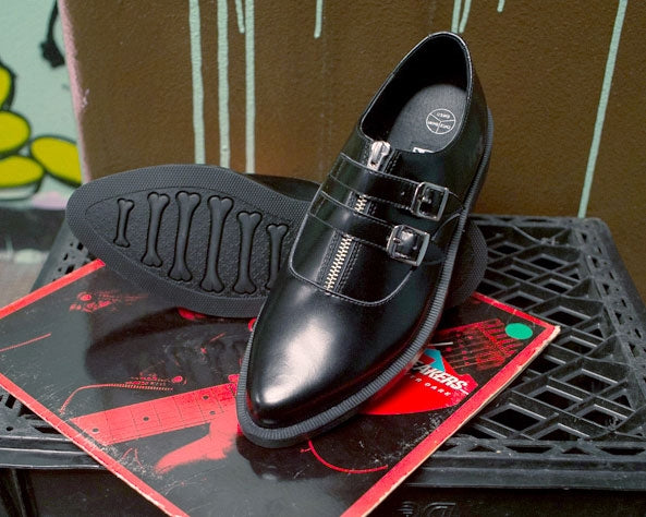 T.U.K Black Zip 2 Buckle Jam Shoe - Punk Rock Ankle Boots for Women & Men - Perfect for Concerts, Night Out & Alternative Fashion