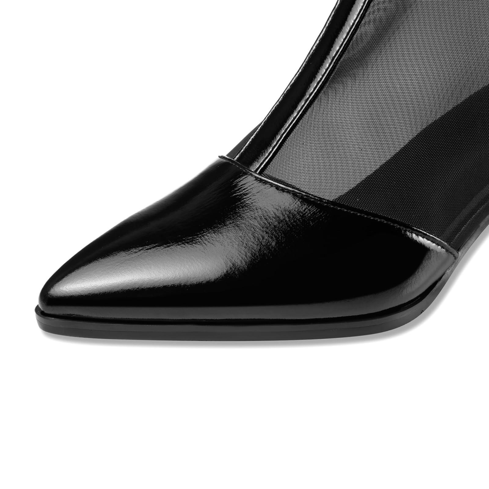 TinaCus Women's Pointed Toe Patent Leather & Mesh Ankle Boots - Chunky Heel, Back Zipper, Handmade Design for Summer Fashion | Perfect for Office, Party & Night Out