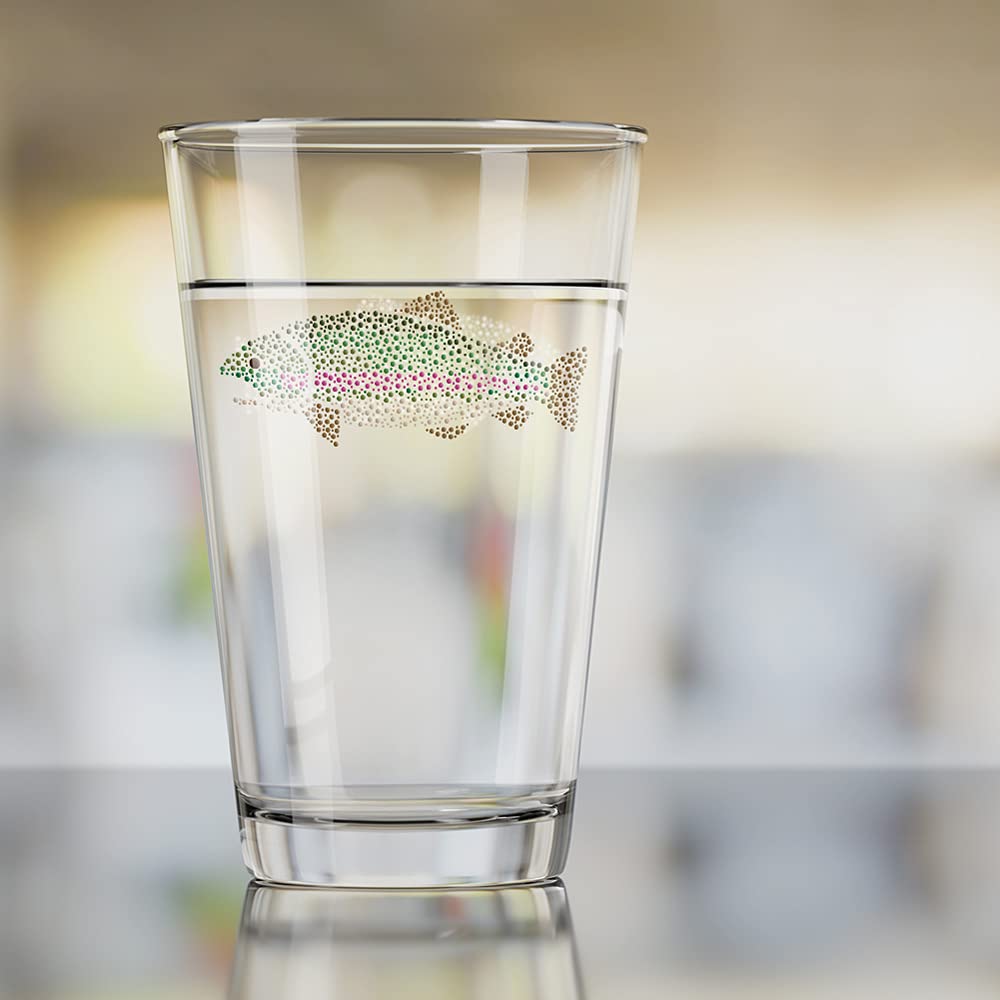 LOGOVISION Rainbow Trout Fish Dots Spots Pattern 16oz Pint Glass - Tempered Drinking Glass with Printed Design - Perfect Gift for Anglers & Beer Lovers - Great for Cold Beer, Soda, Water at Camping, Fishing Trips & Backyard BBQs
