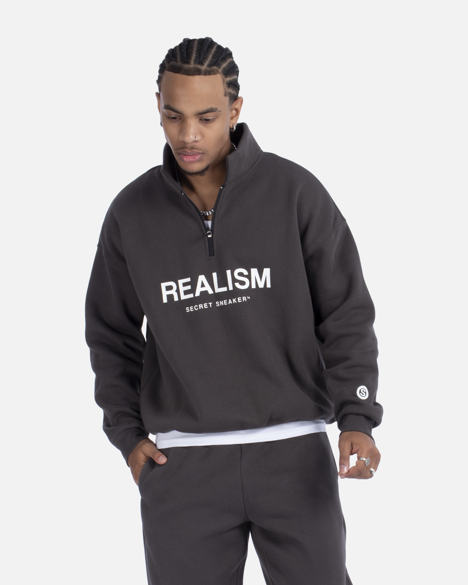 SSS Realism Idol Half Zip Sweater - Asphalt Gray Pullover for Men & Women | Casual Streetwear, Layering & Outdoor Activities