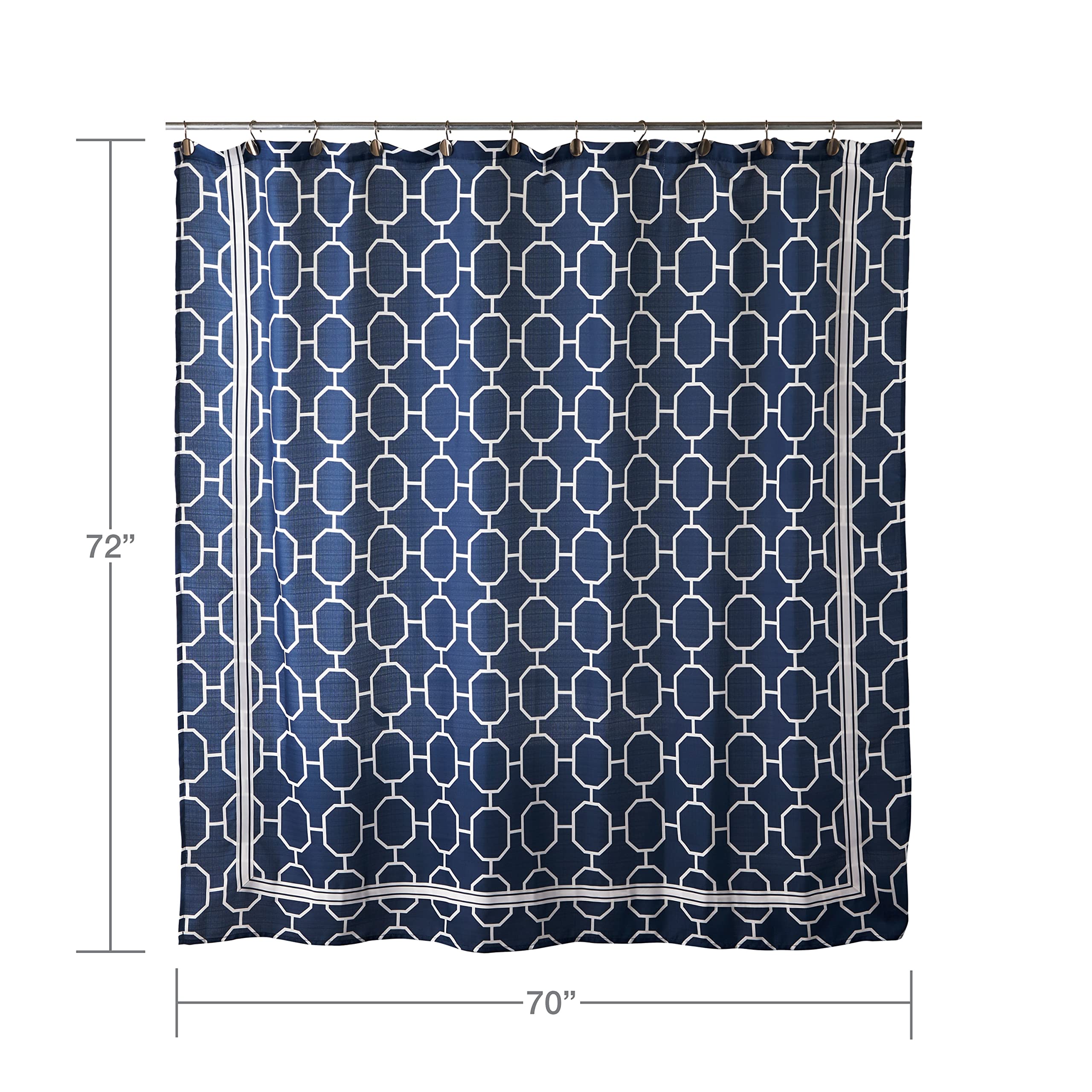Vern Yip by SKL Home Lithgow Waterproof Shower Curtain - Blue & White Geometric Pattern Bathroom Decor for Modern Homes | Perfect for Guest Bathrooms & Master Suites