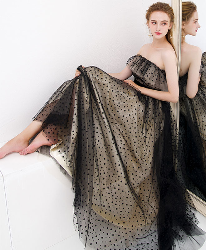 Elegant Black Tulle Long Prom Dress & Evening Gown for Women - Perfect for Formal Dances, Weddings, and Special Occasions